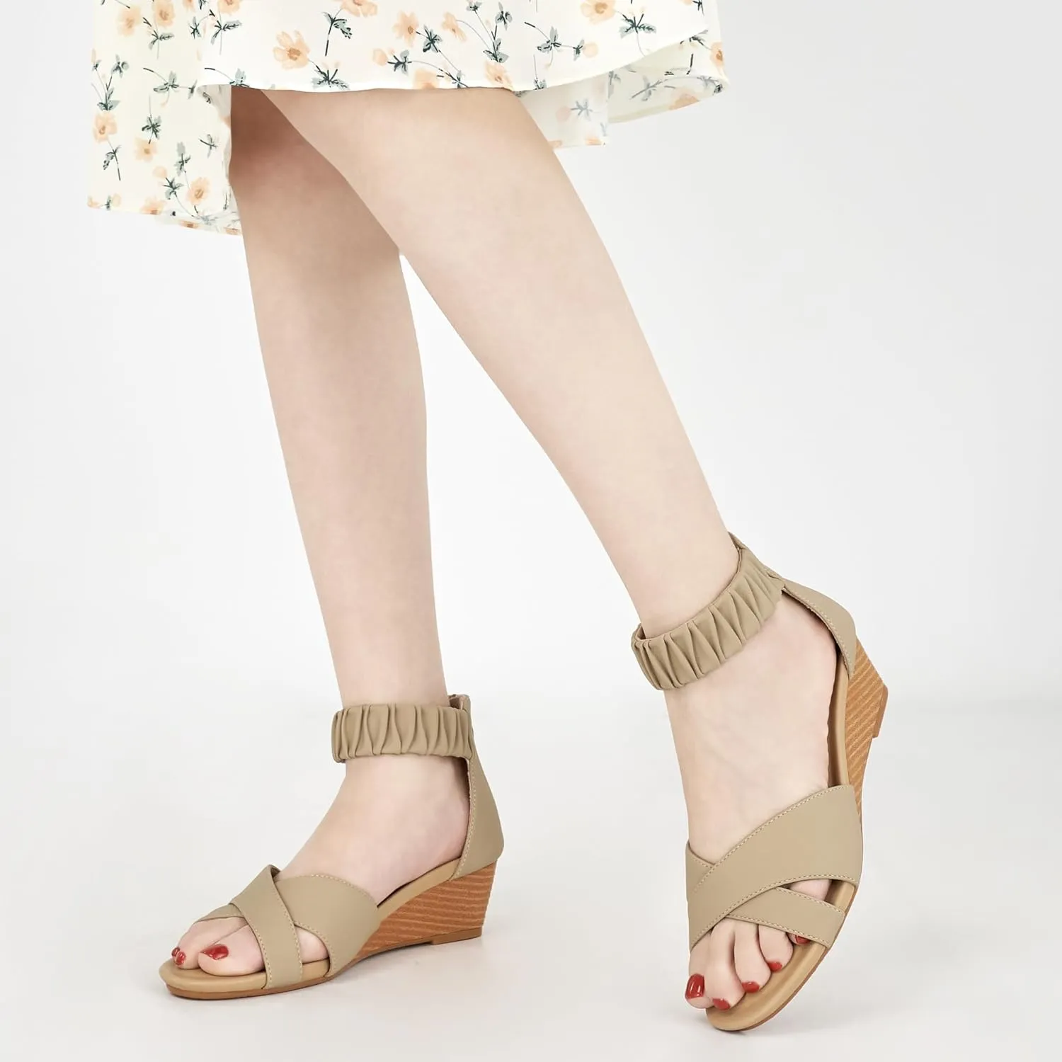 HARENCE Womens Sandals Wedge Shoes: Comfortable Dressy Platform Sandal with Zipper Summer Gladiator Open Toe Low Heel Wedges