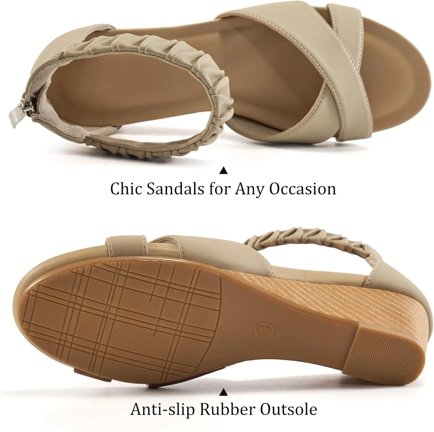 HARENCE Womens Sandals Wedge Shoes: Comfortable Dressy Platform Sandal with Zipper Summer Gladiator Open Toe Low Heel Wedges