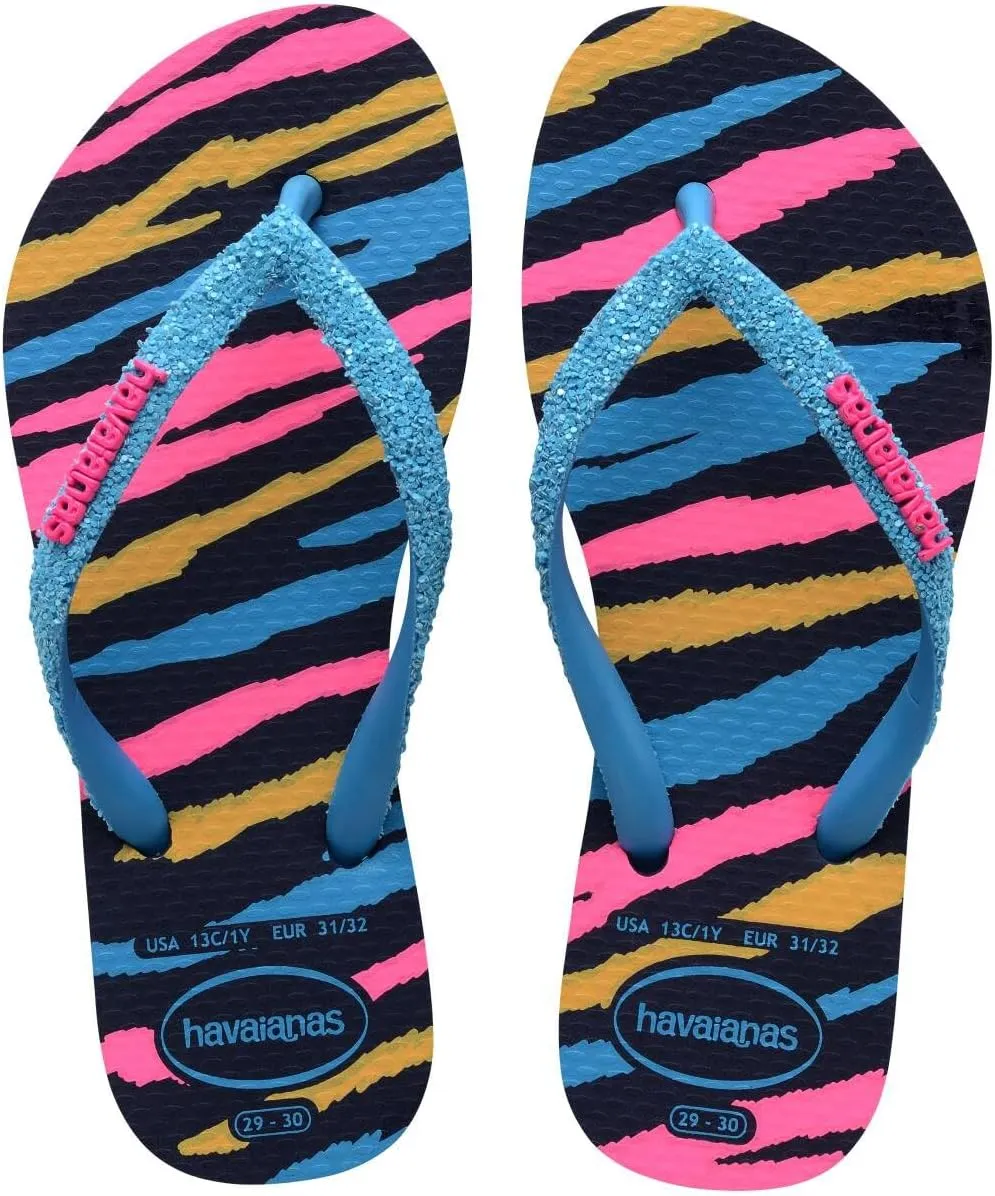 Havaianas Kids Slim Tropical Flip Flops - Kids' Summer Sandals for Girls - Turquoise, 3Y Big Kid