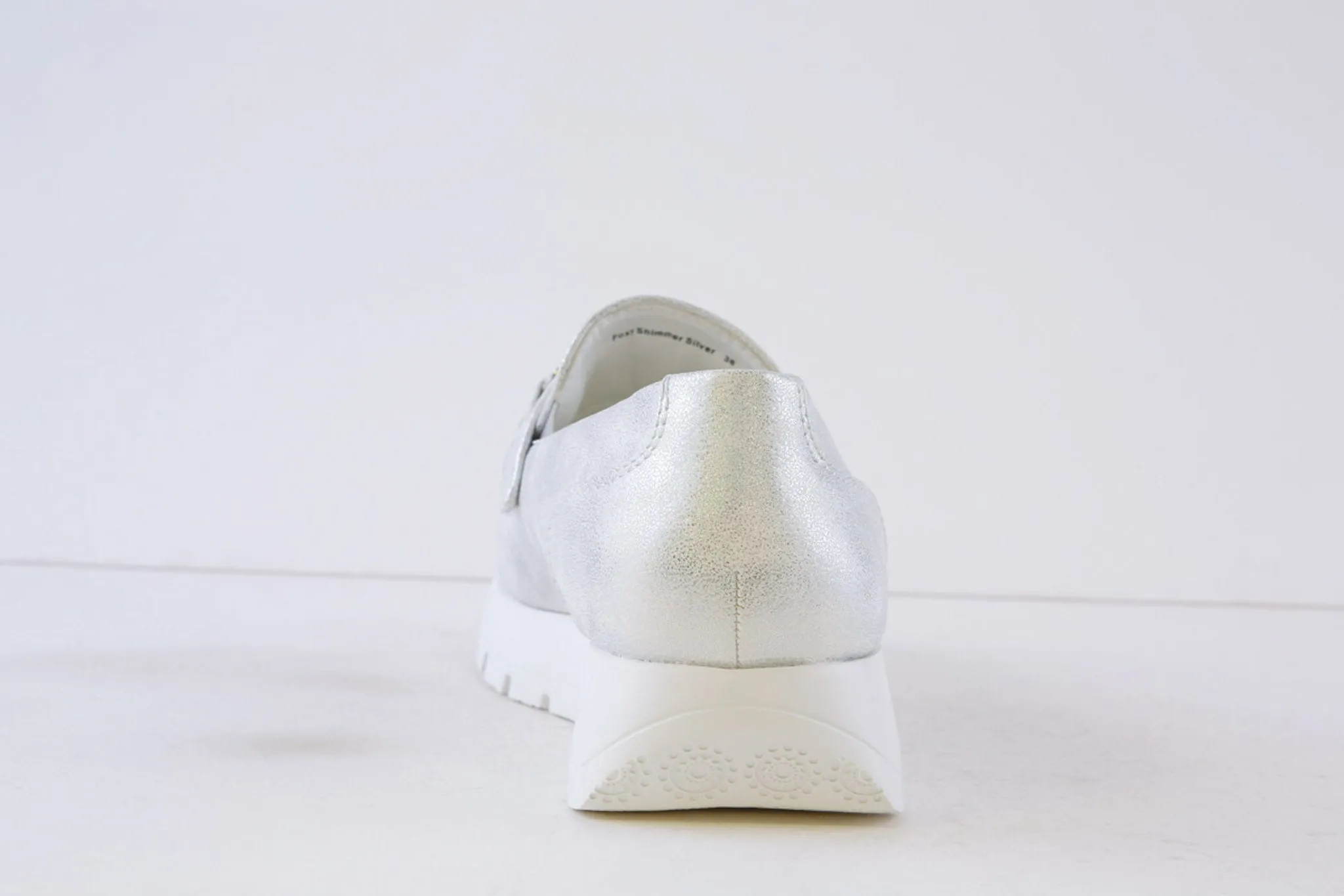 HEAVENLY FEET - FOXY SHIMMER LOW WEDGE SLIP-ON SHOE - SILVER