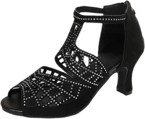 Heels for Women Kitten Heel Rhinestones Hollow Out Sparkly Strap Low Sandals Peep Toe Backless Orthopedic Sandal with Zipper Dressy Fashion Shoes for Wedding Bridal Evening Cocktail
