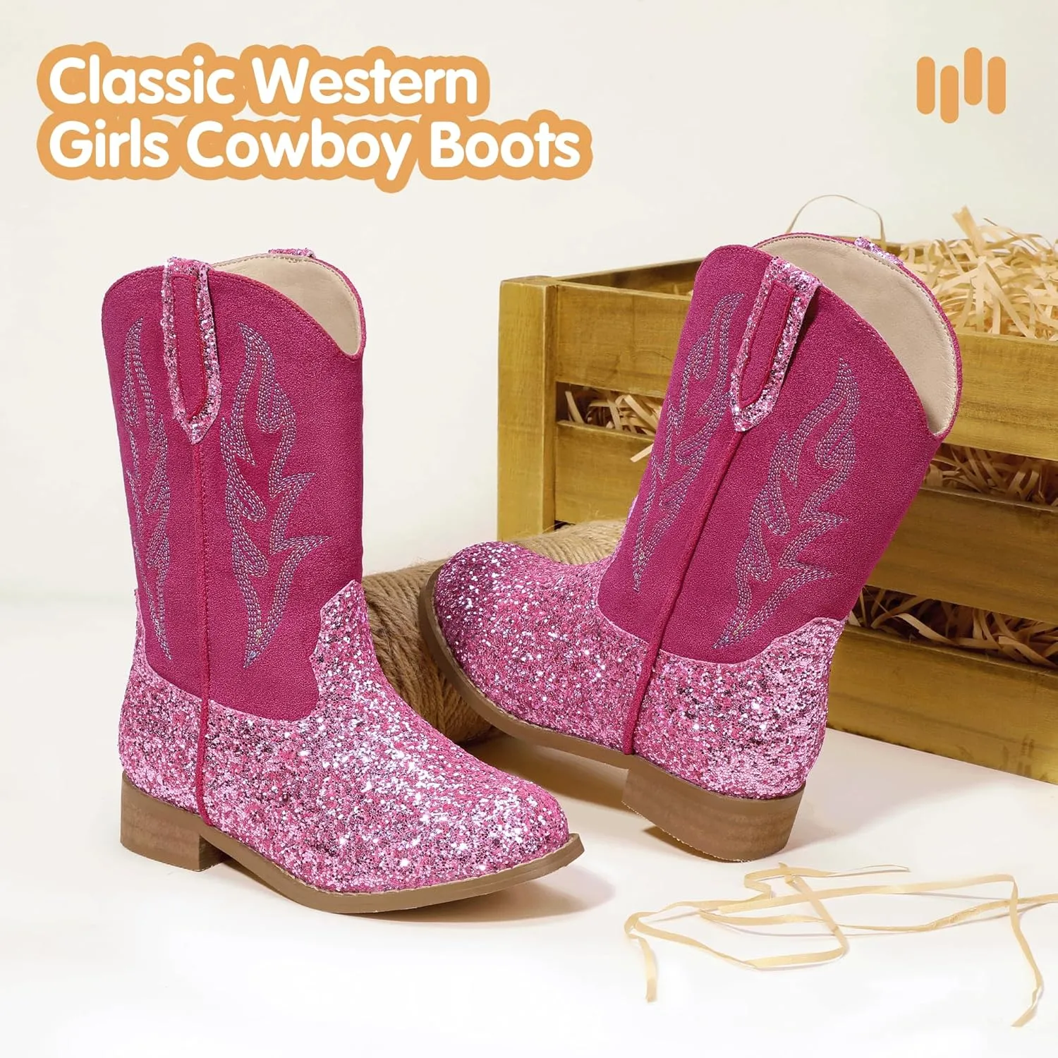 Hehainom Girls Cowgirl Boots for Toddler Cowgirl Booties Little Big Kids Western Mid Calf Riding Shoes Boys Cowboy Boots