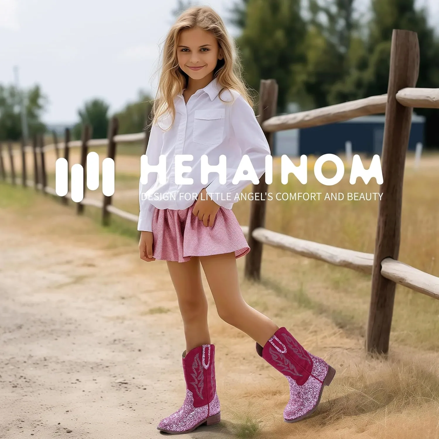 Hehainom Girls Cowgirl Boots for Toddler Cowgirl Booties Little Big Kids Western Mid Calf Riding Shoes Boys Cowboy Boots
