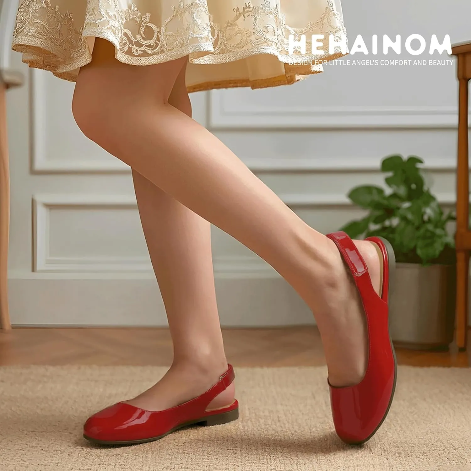 Hehainom Girls Flats Slingback Round Toe Sandals Toddler Little Kids Summer Flower Girl Communion Church Dress Shoes