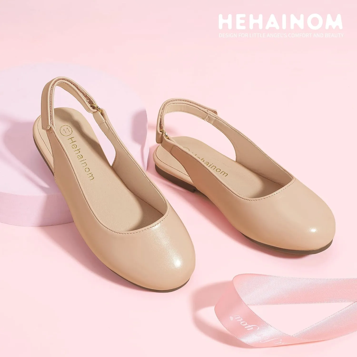 Hehainom Girls Flats Slingback Round Toe Sandals Toddler Little Kids Summer Flower Girl Communion Church Dress Shoes