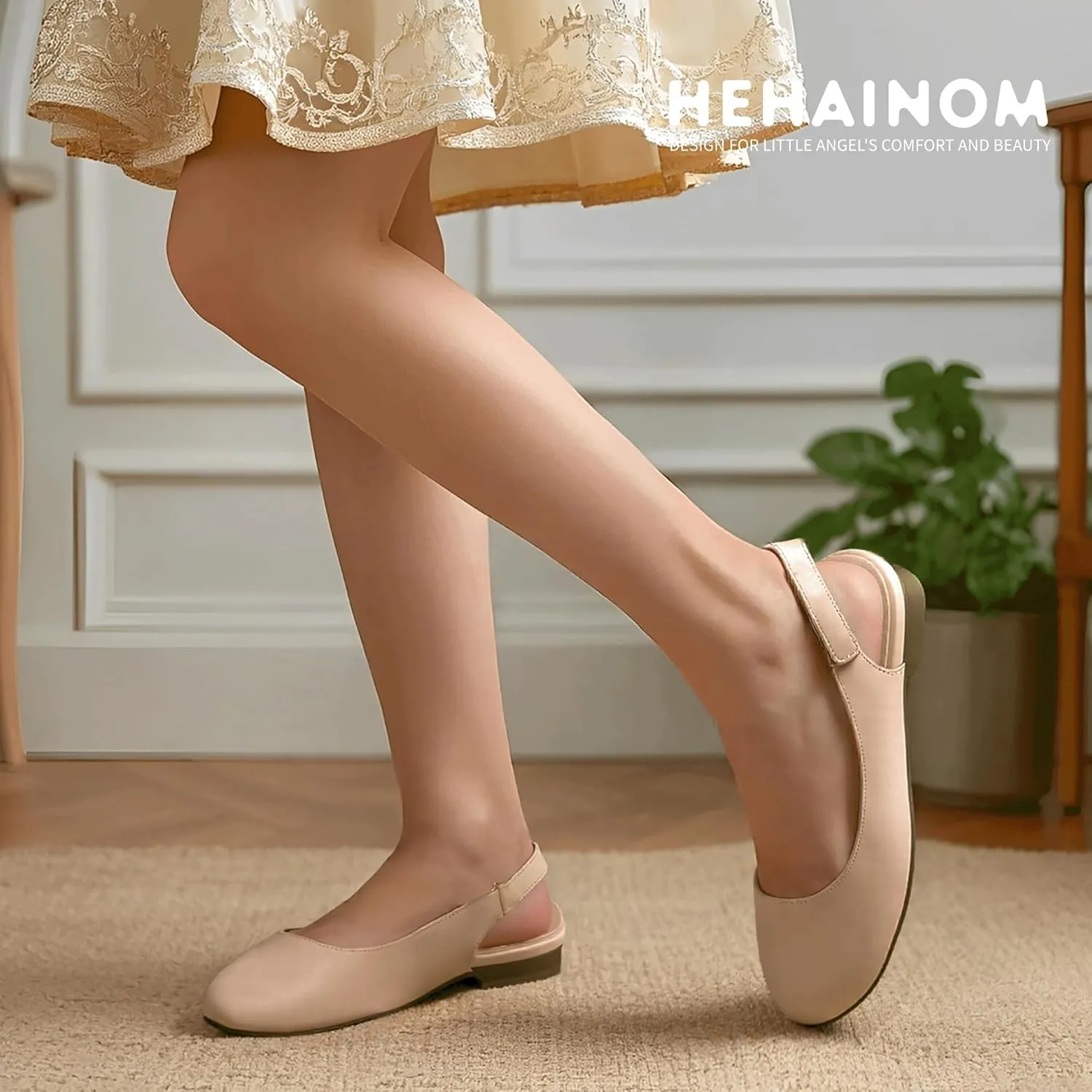 Hehainom Girls Flats Slingback Round Toe Sandals Toddler Little Kids Summer Flower Girl Communion Church Dress Shoes