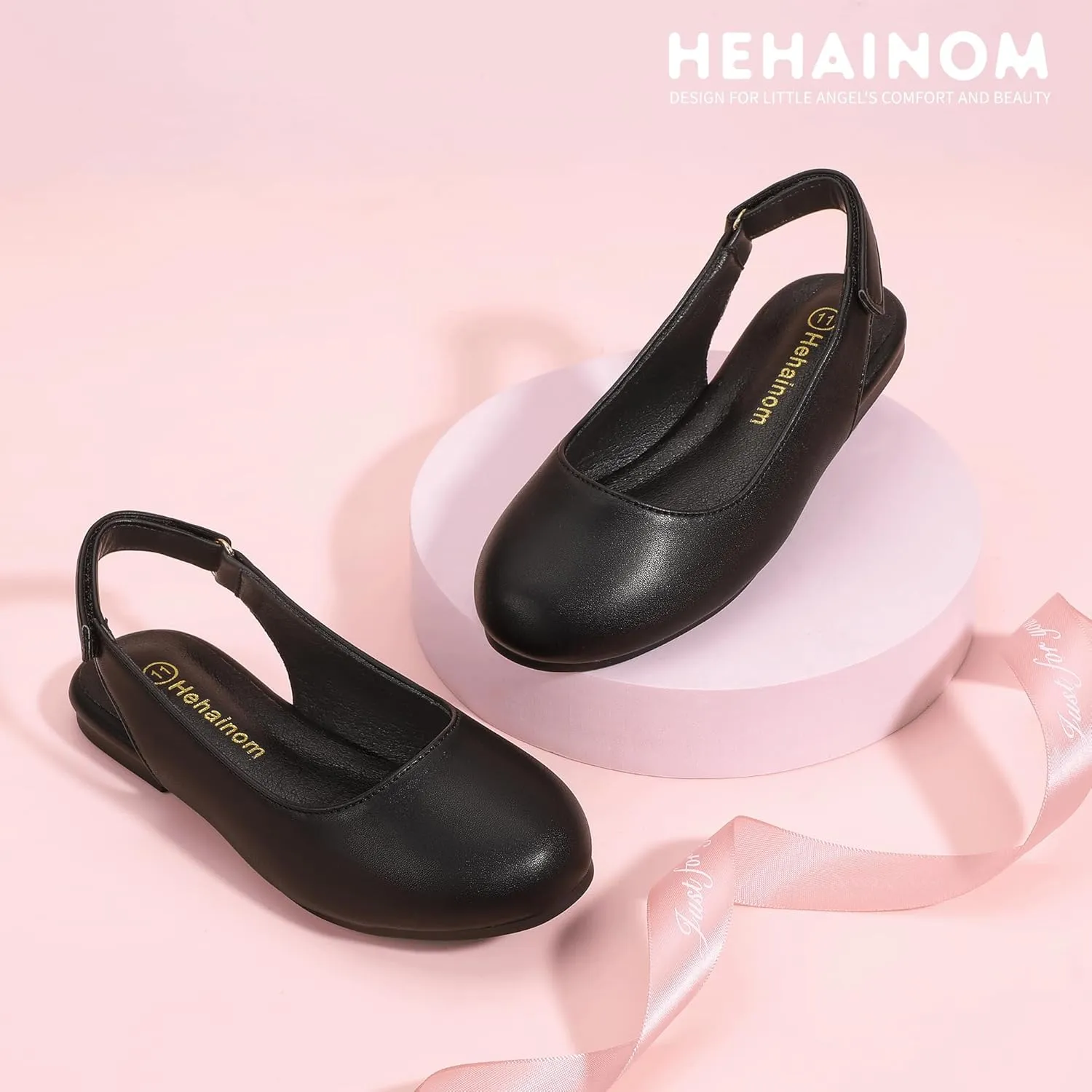 Hehainom Girls Flats Slingback Round Toe Sandals Toddler Little Kids Summer Flower Girl Communion Church Dress Shoes