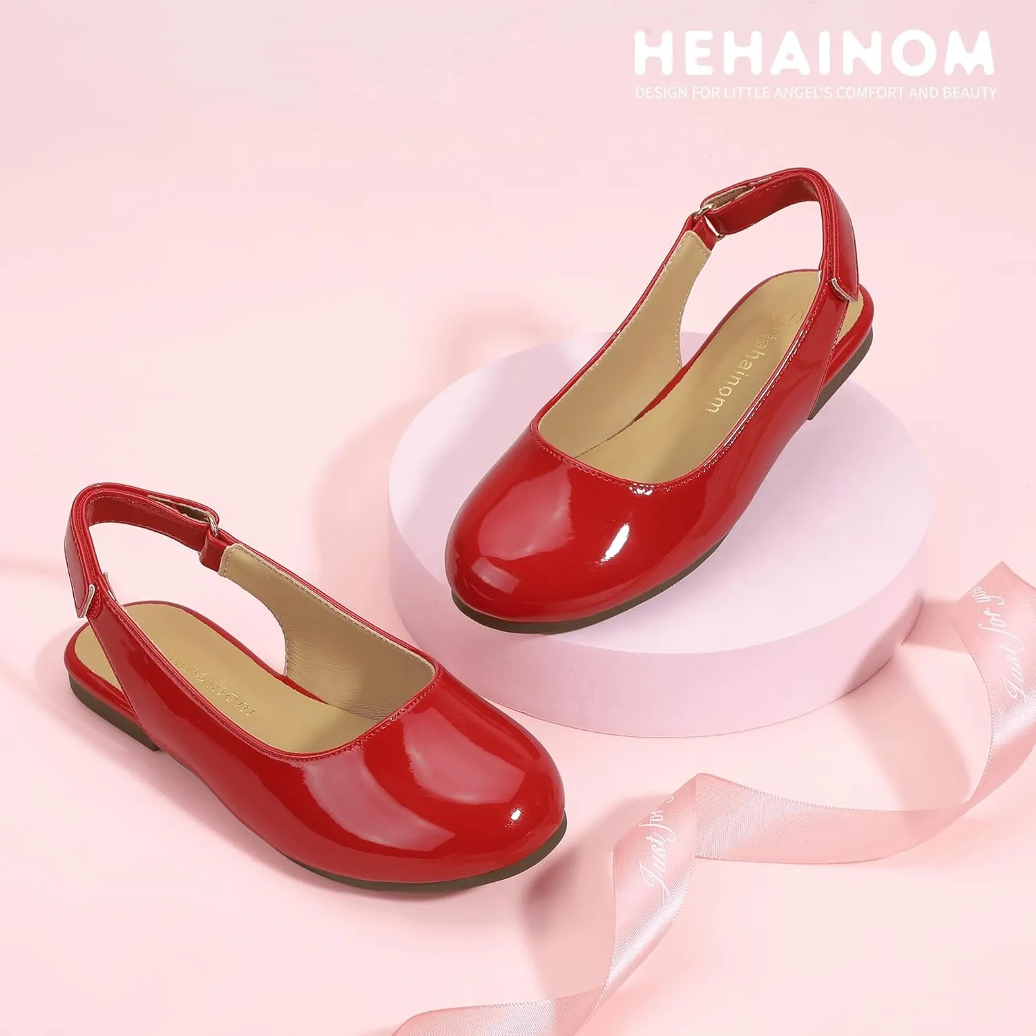Hehainom Girls Flats Slingback Round Toe Sandals Toddler Little Kids Summer Flower Girl Communion Church Dress Shoes