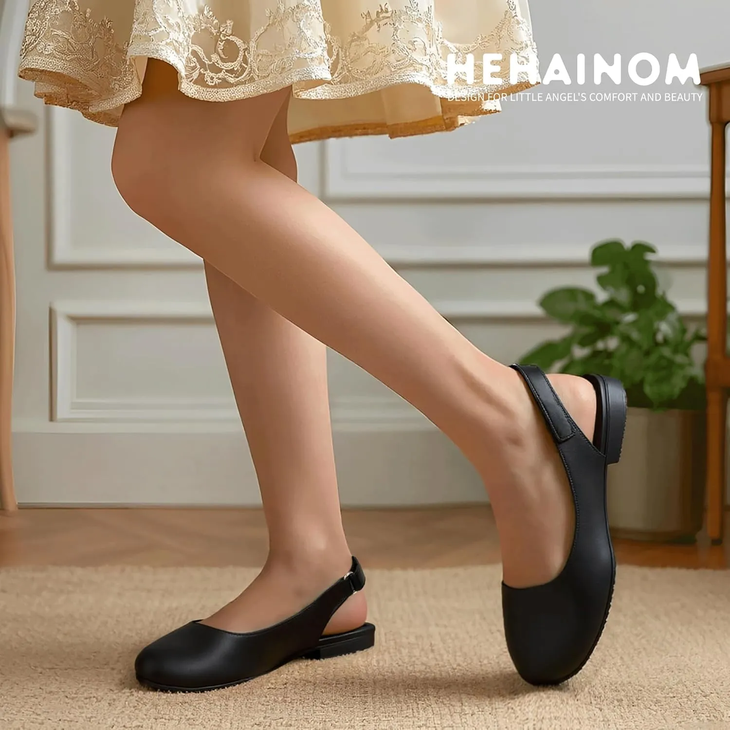 Hehainom Girls Flats Slingback Round Toe Sandals Toddler Little Kids Summer Flower Girl Communion Church Dress Shoes