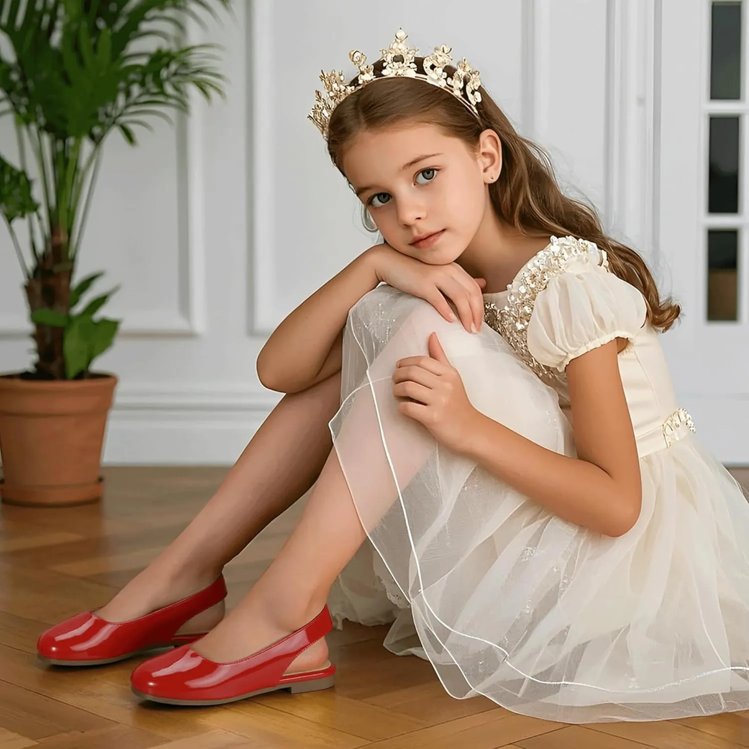 Hehainom Girls Flats Slingback Round Toe Sandals Toddler Little Kids Summer Flower Girl Communion Church Dress Shoes