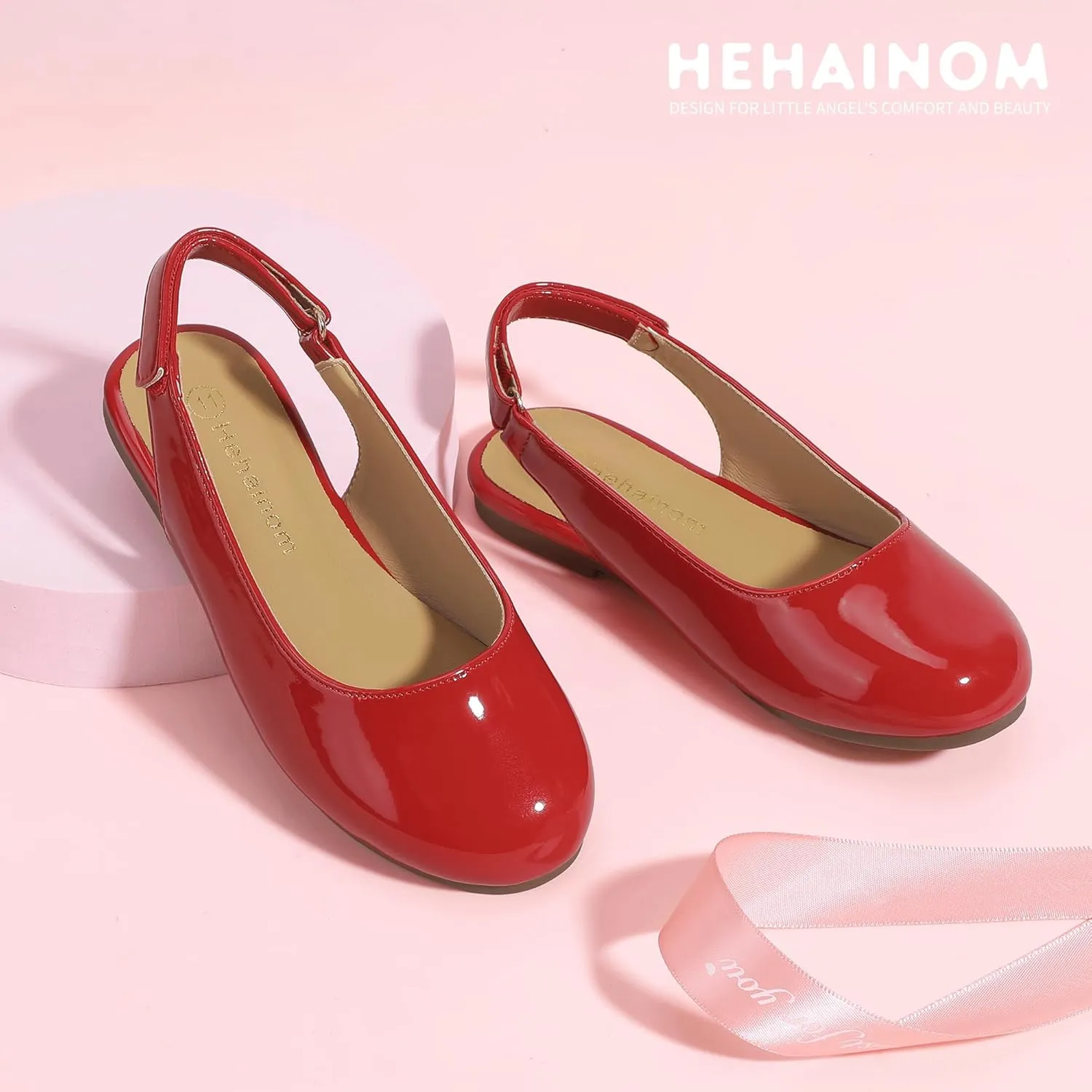 Hehainom Girls Flats Slingback Round Toe Sandals Toddler Little Kids Summer Flower Girl Communion Church Dress Shoes