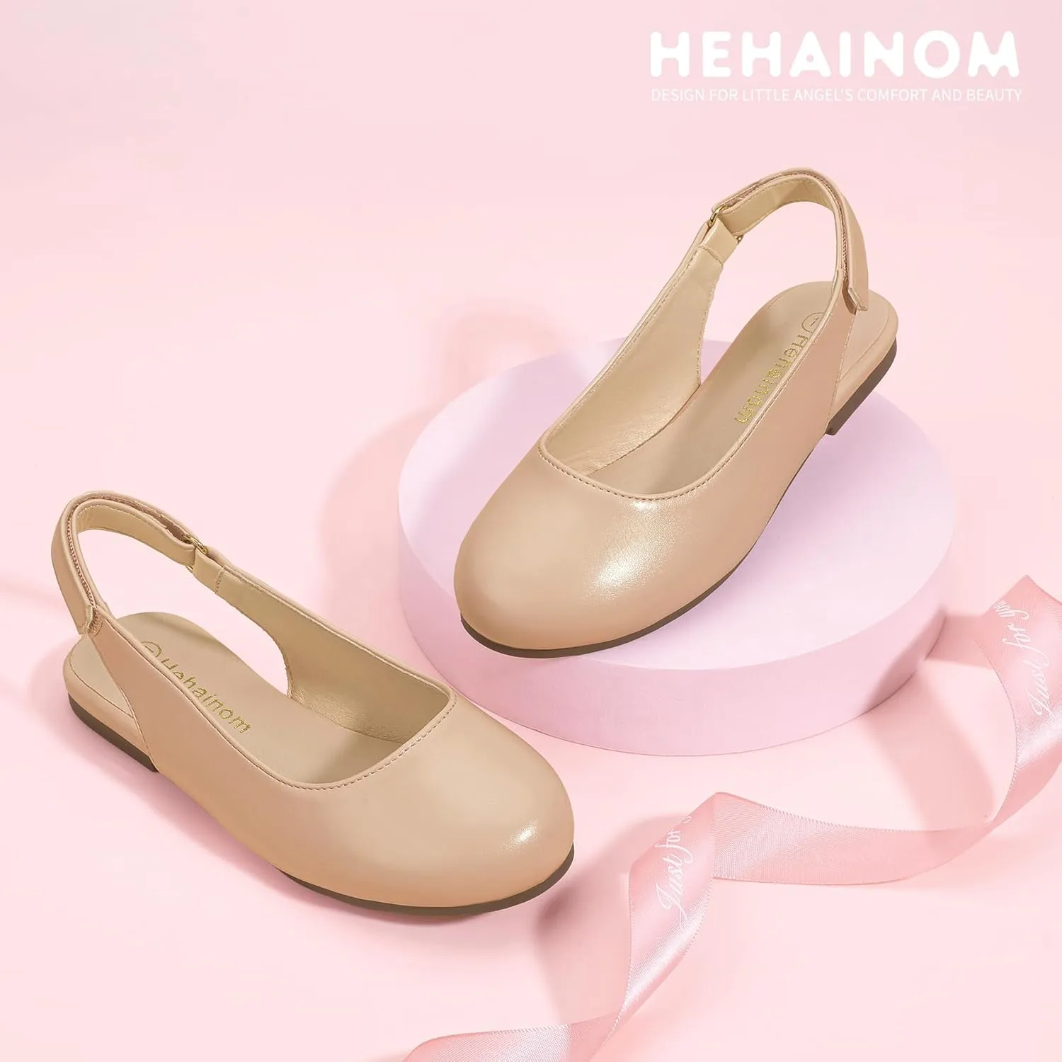 Hehainom Girls Flats Slingback Round Toe Sandals Toddler Little Kids Summer Flower Girl Communion Church Dress Shoes