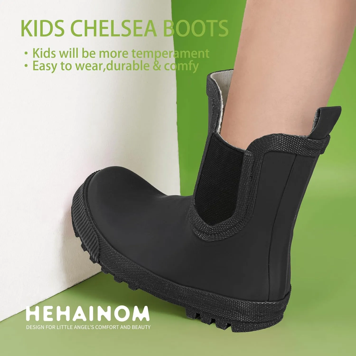 Hehainom Toddler Kids Rain Boots for Girls Boys Waterproof Rainboots Easy-on Light Weight Chelsea Rain Shoes