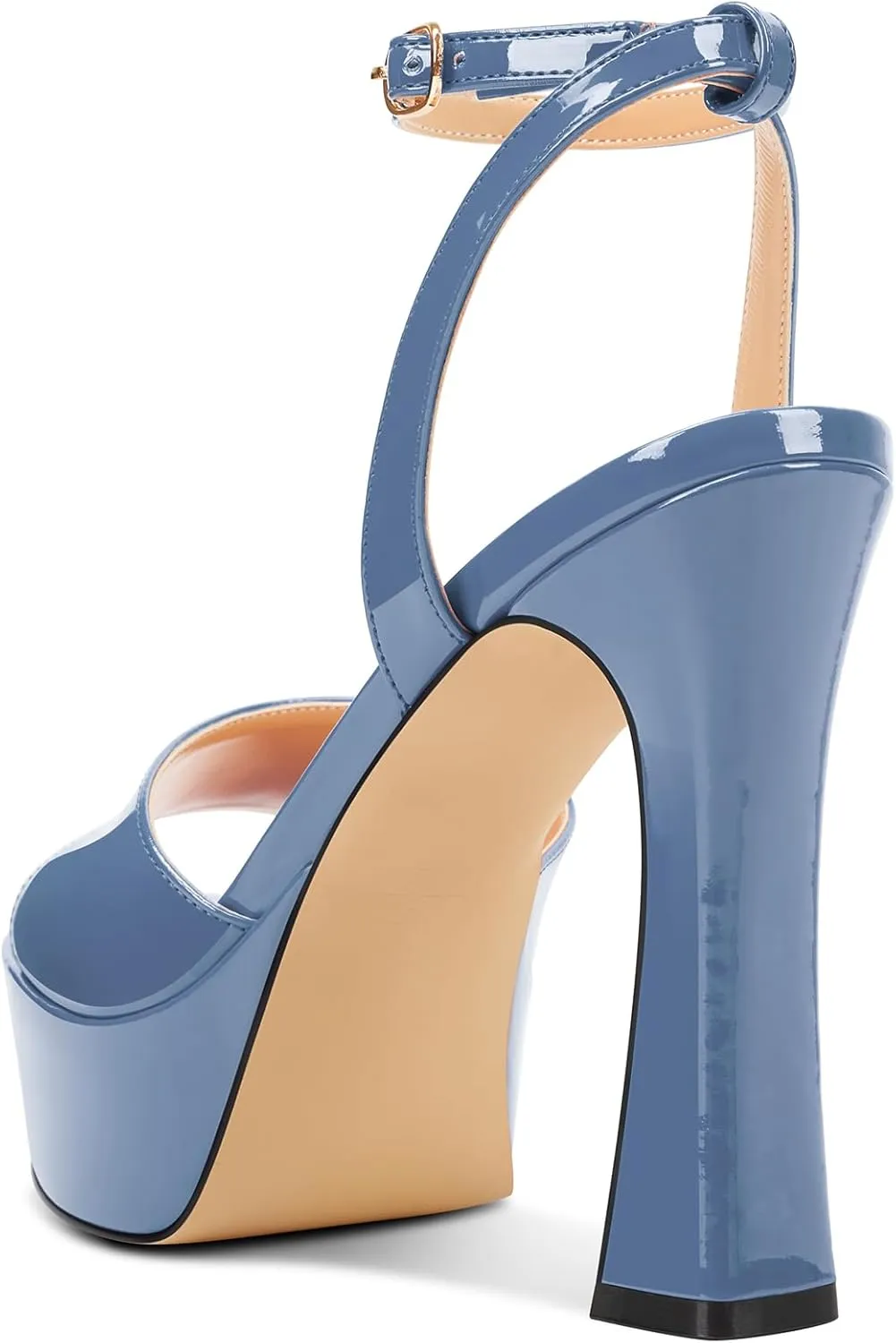 HEUIVZAR Womens Peep Open Square Toe Stiletto High Heel Ankle Strap Platform Sandals Prom Dress Shoes Patent Leather 4.7 Inches Heels