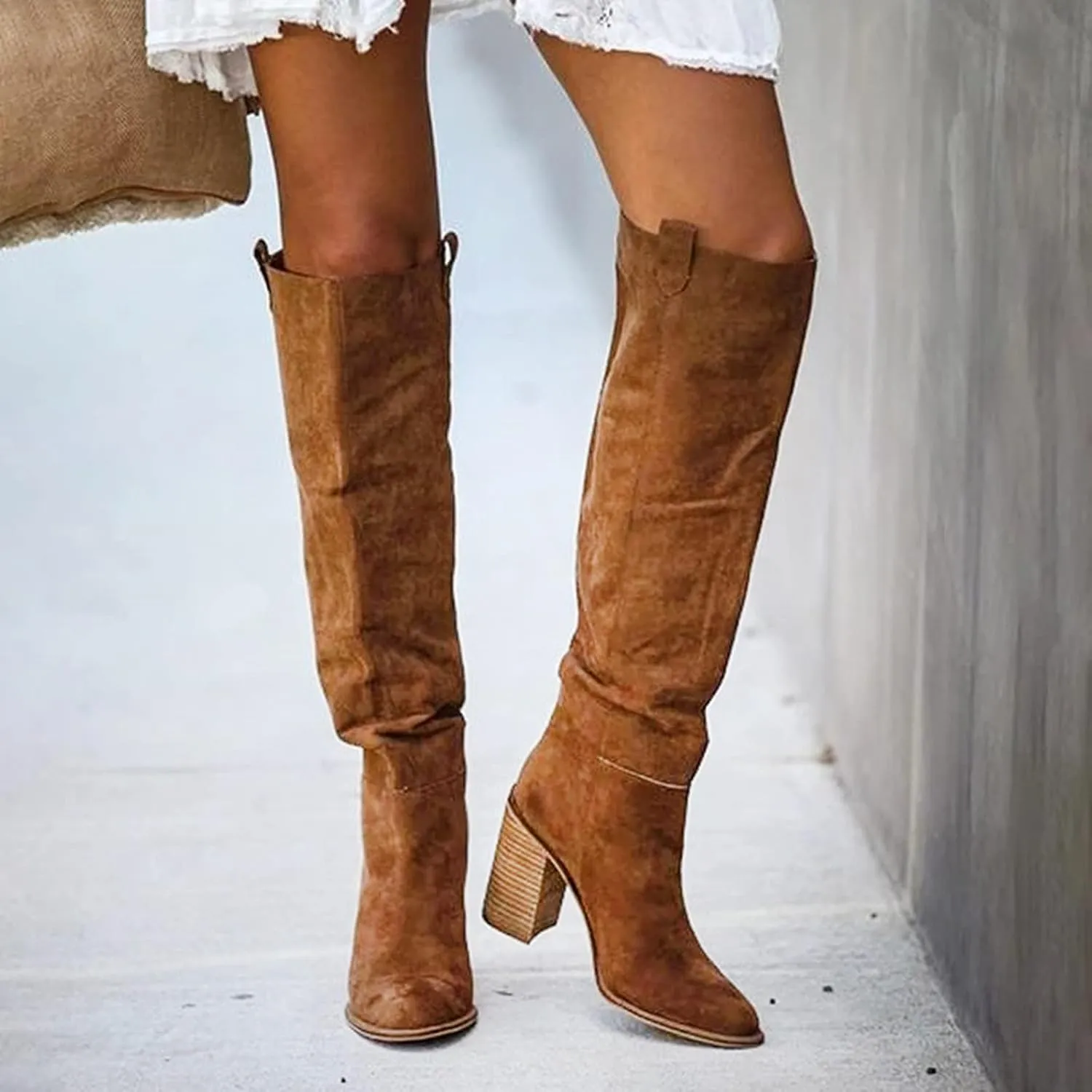 High Heeled Boots for Women Knee Length Heel Retro Boots Women's For Women Booties Chunky Knee-Hign Boots Boots Shoes women's boots Knee High Toe Boots for Women