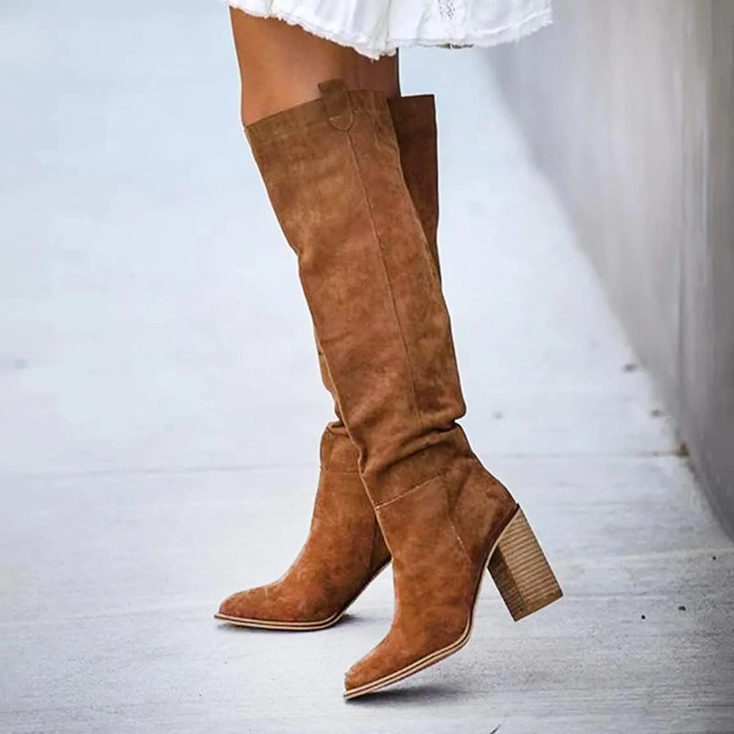 High Heeled Boots for Women Knee Length Heel Retro Boots Women's For Women Booties Chunky Knee-Hign Boots Boots Shoes women's boots Knee High Toe Boots for Women