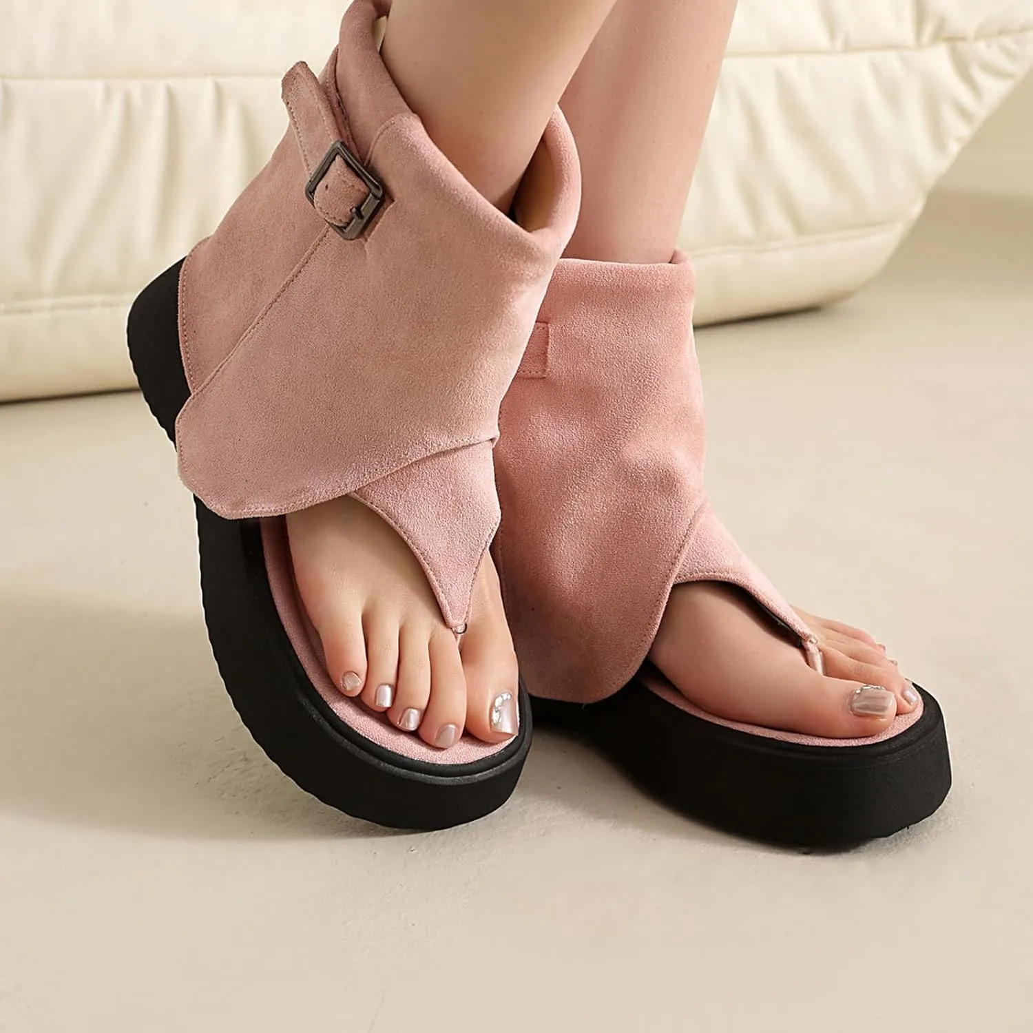 High Top Platform Sandals for Women Thongs Summer Bootie Sandals Buckle Gladiator Sandals Open-Toe