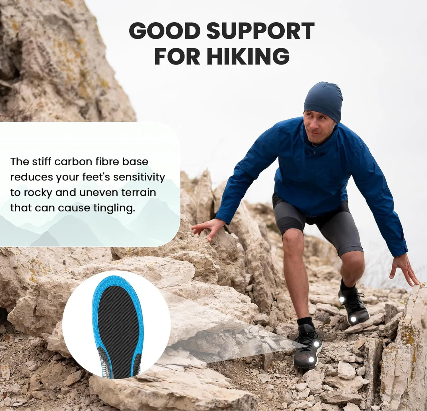 Hike Support Insoles - Welnove Carbon Fiber Insoles -Shoe Insert for Hiking Ourdoor Sport - Rigid Support for Turf Toe,Foot Fractures,Hallux Rigidus,Hiking Boots Inserts for Men Women-XL