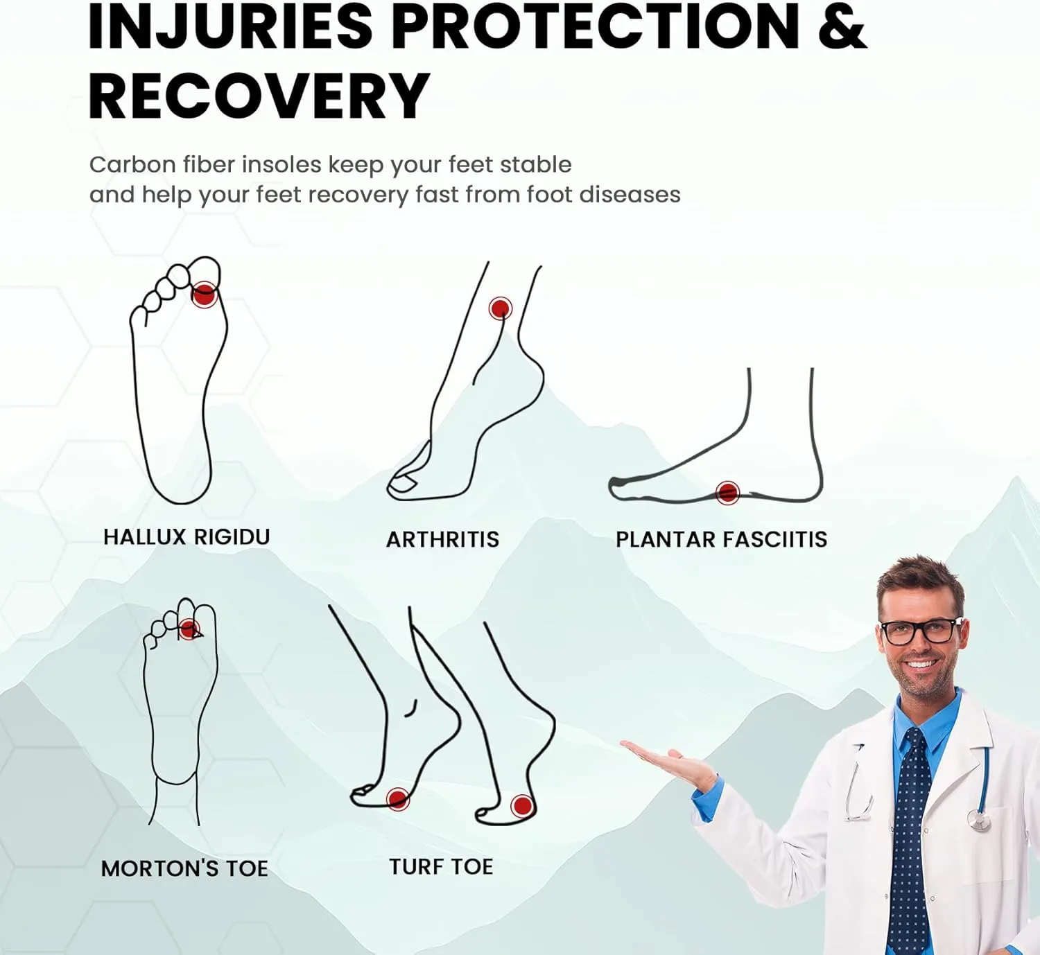 Hike Support Insoles - Welnove Carbon Fiber Insoles -Shoe Insert for Hiking Ourdoor Sport - Rigid Support for Turf Toe,Foot Fractures,Hallux Rigidus,Hiking Boots Inserts for Men Women-XL