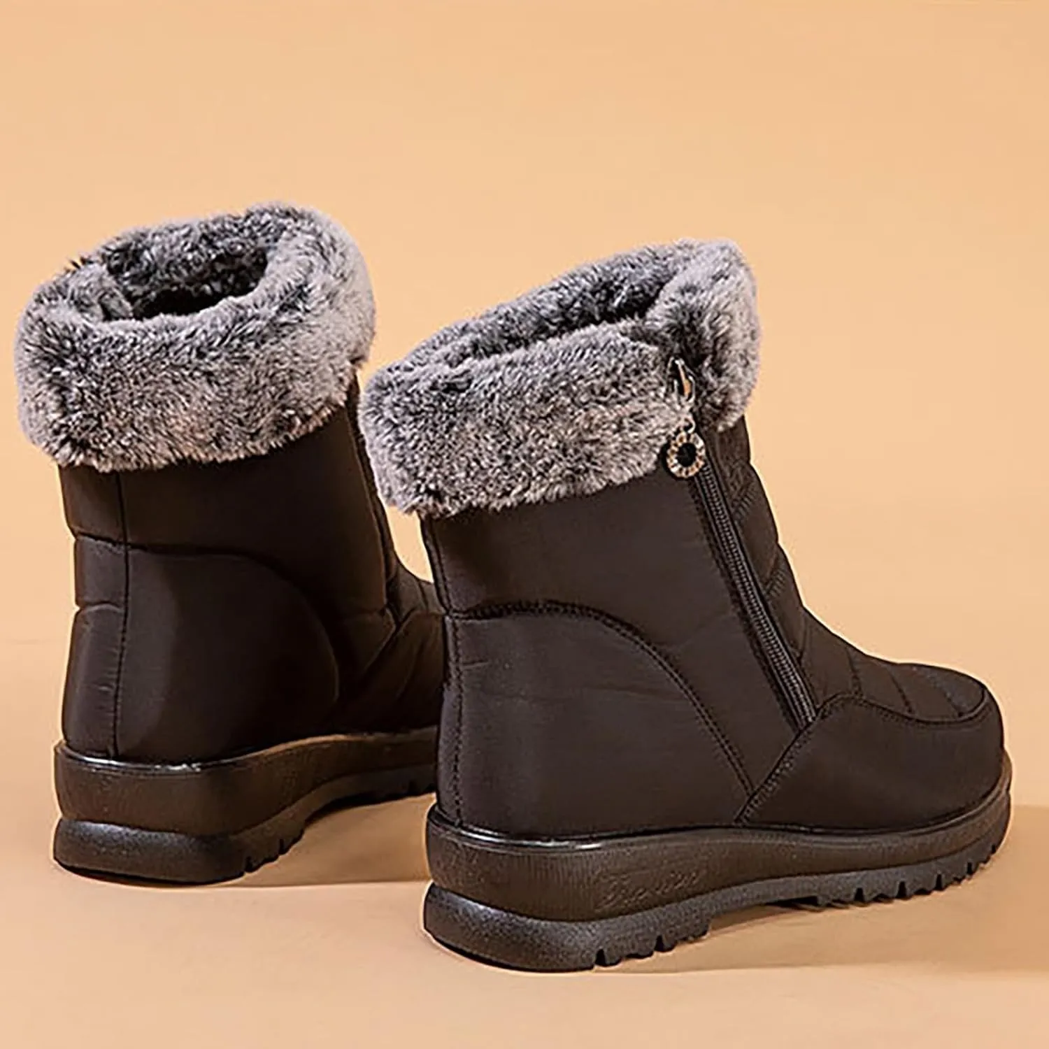 HINDOLA Womens Snow Boots Winter Warm Fur Lined Shoes Comfortable Side Zipper Ankle Booties Anti Slip Waterproof Outdoor Boots