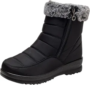 HINDOLA Womens Snow Boots Winter Warm Fur Lined Shoes Comfortable Side Zipper Ankle Booties Anti Slip Waterproof Outdoor Boots