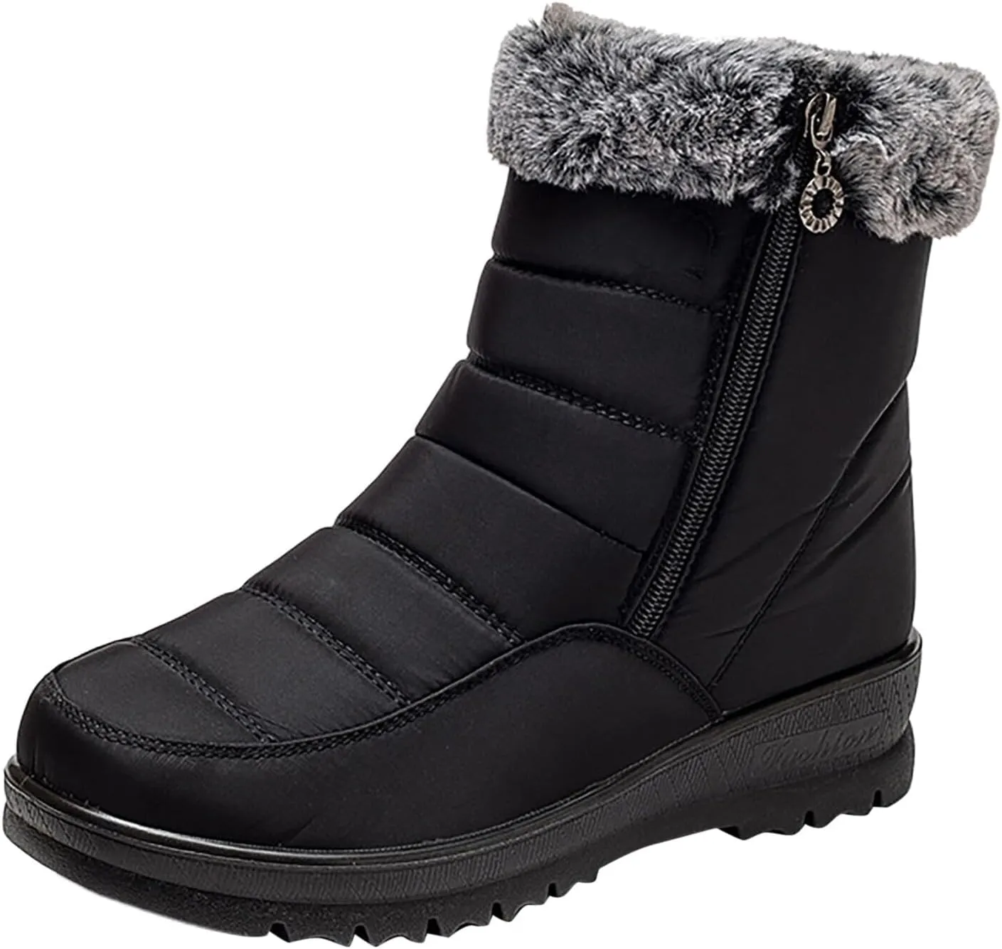 HINDOLA Womens Snow Boots Winter Warm Fur Lined Shoes Comfortable Side Zipper Ankle Booties Anti Slip Waterproof Outdoor Boots