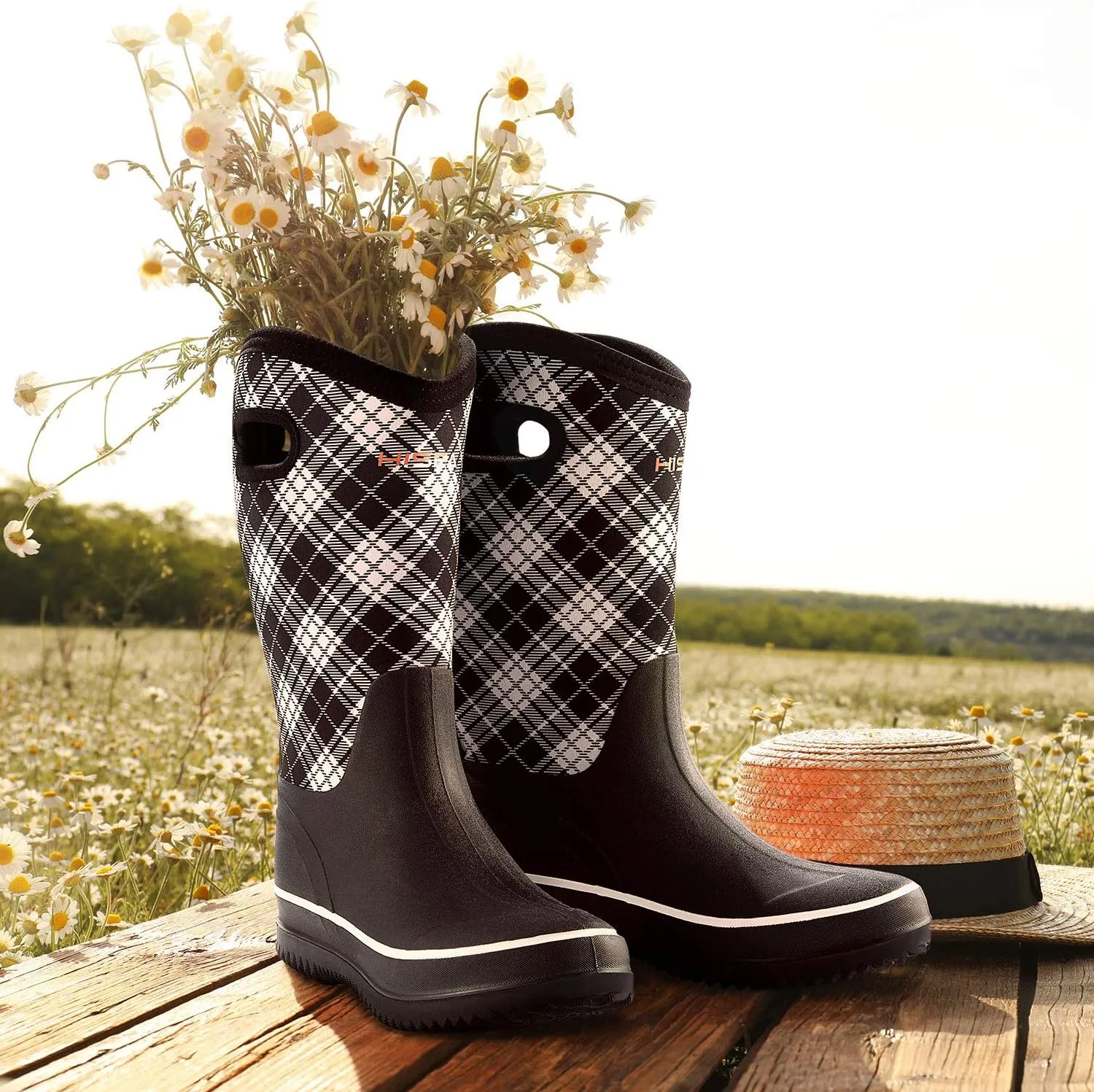 HISEA Women Mud Boots, Neoprene Rubber Garden Shoes Waterproof Mid Calf Rain Boots for Outdoor
