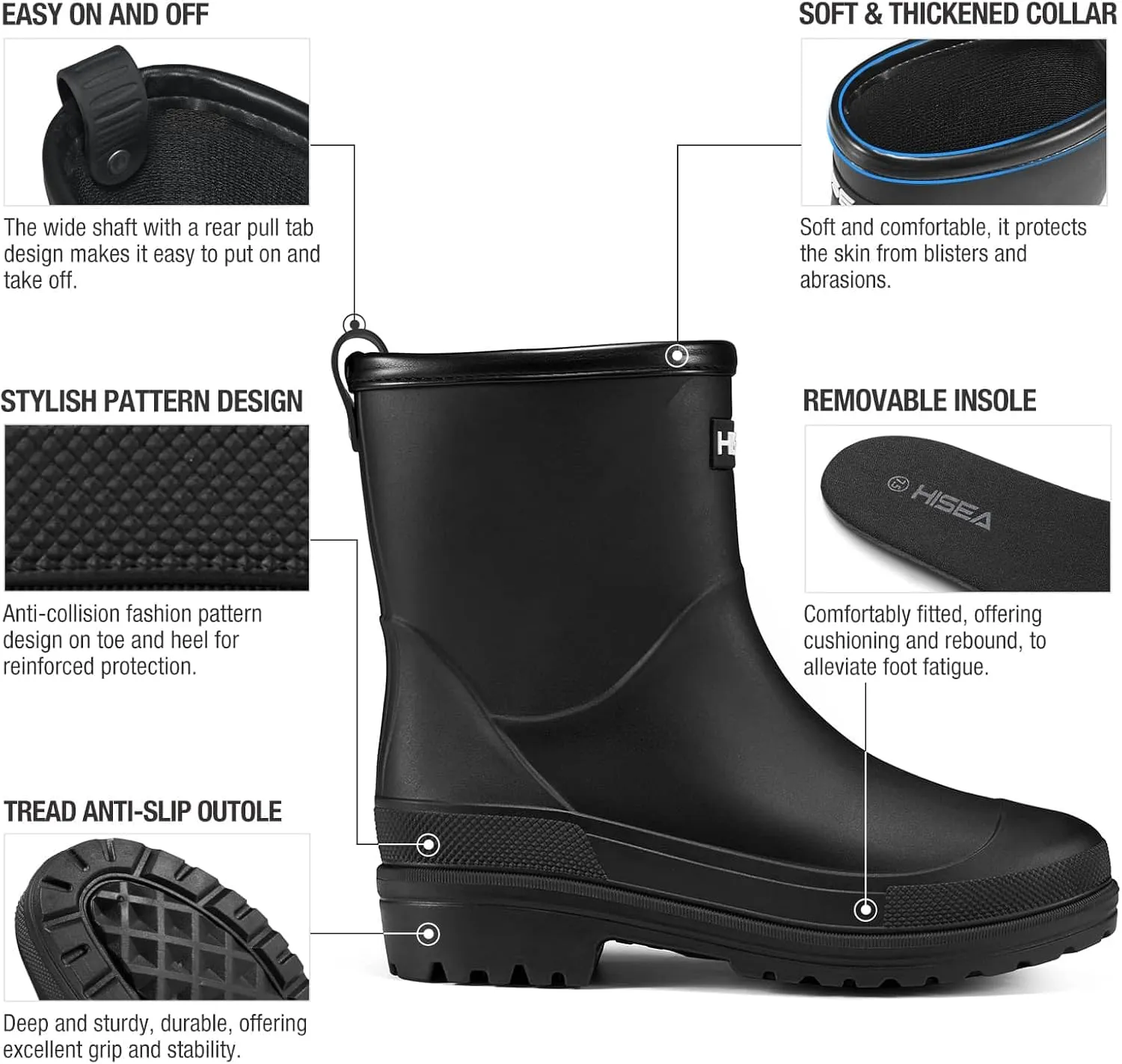 HISEA Women's Rubber Rain Boots Waterproof Short Chelsea Boots for Garden Outdoor