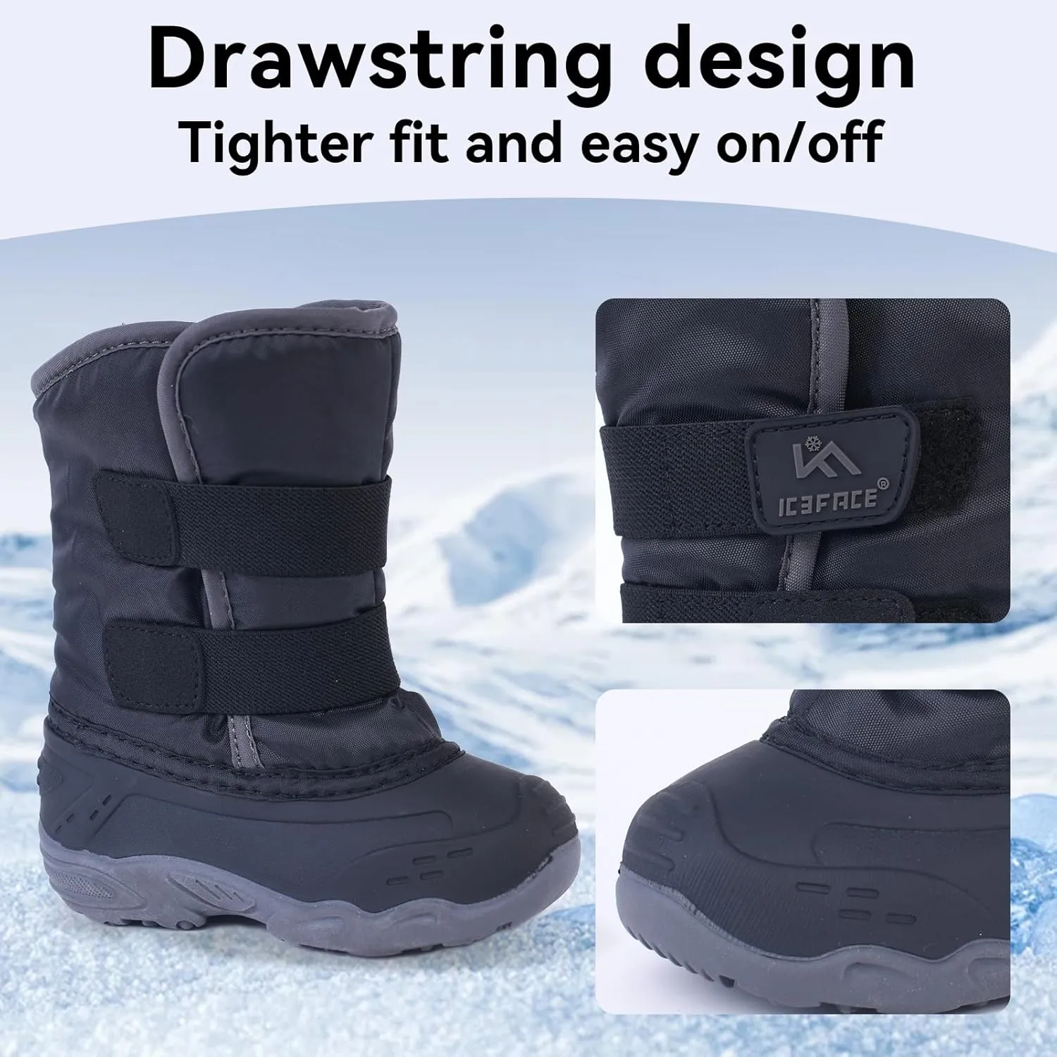 ICEFACE Snow Boots for Kid Winter Boots Waterproof Outdoor Warm Faux Fur Lined boot for Toddler/Little Boys and Girls