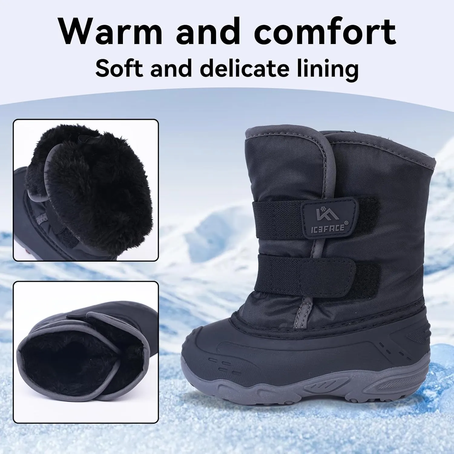 ICEFACE Snow Boots for Kid Winter Boots Waterproof Outdoor Warm Faux Fur Lined boot for Toddler/Little Boys and Girls