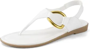 IDIFU Women's Dressy Flat Sandals Dress Thong Sandals T Strap Strappy Buckle Comfortable Sandals Summer Beach Wedding Bridal Cute Ladies Casual Fashion Trendy Flip Flops with Back Strap Flat Sandals