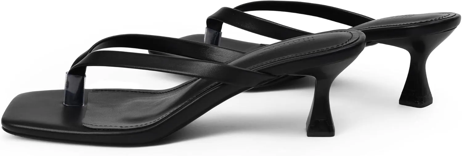 iiimmu Kitten Heels Flip Flops Heeled Thong Sandals for Women Square Open Toe with 2 Inch Low Heel