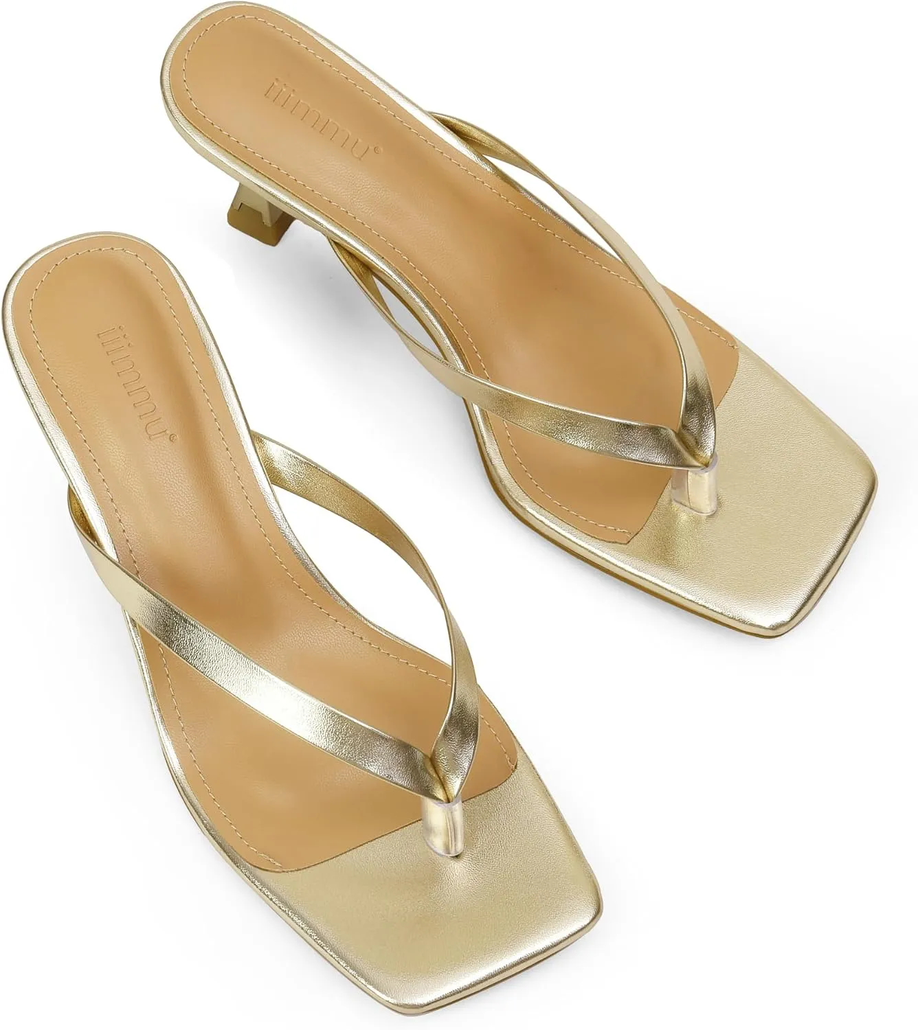 iiimmu Kitten Heels Flip Flops Heeled Thong Sandals for Women Square Open Toe with 2 Inch Low Heel
