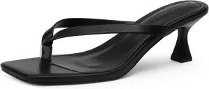 iiimmu Kitten Heels Flip Flops Heeled Thong Sandals for Women Square Open Toe with 2 Inch Low Heel