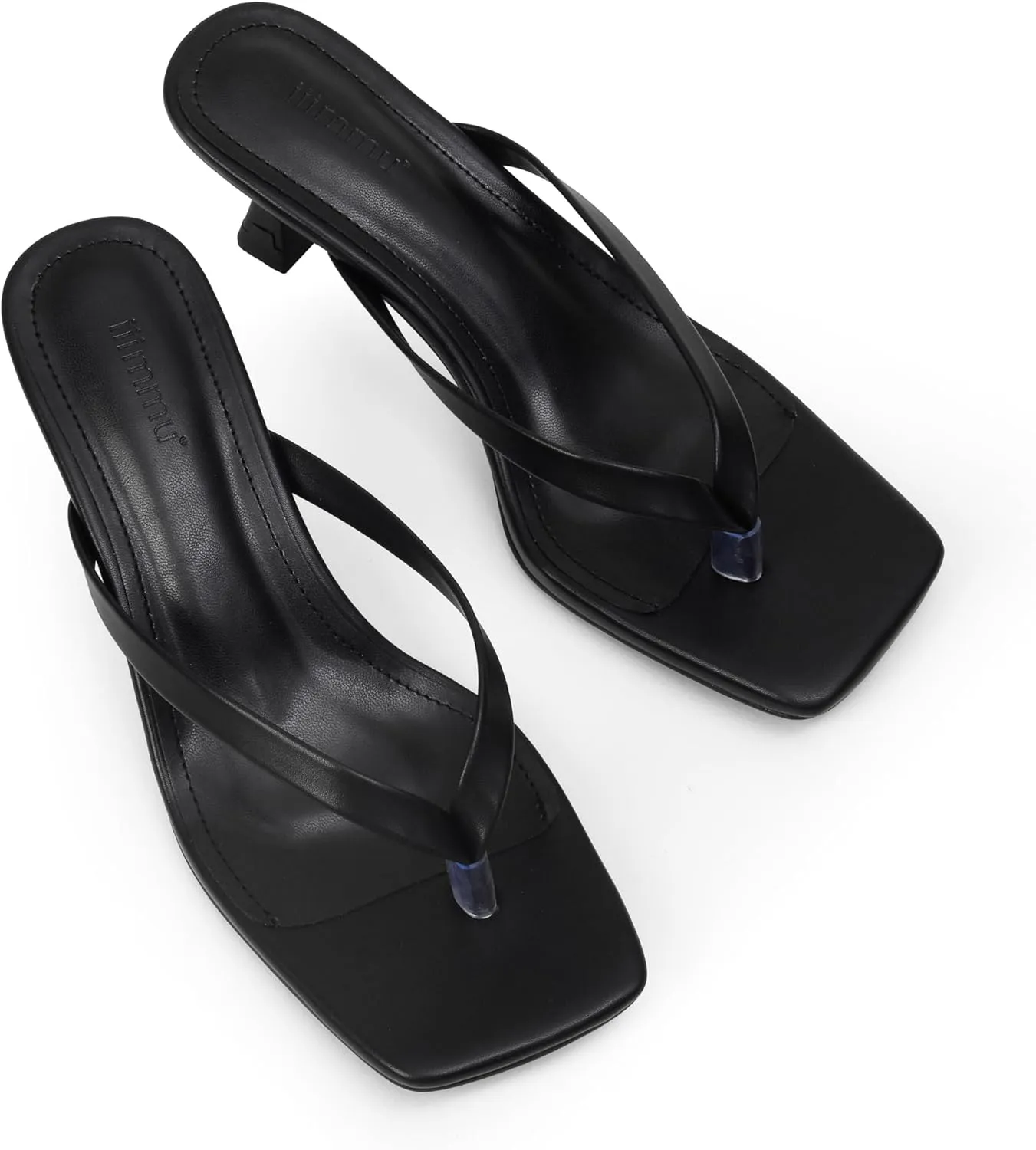 iiimmu Kitten Heels Flip Flops Heeled Thong Sandals for Women Square Open Toe with 2 Inch Low Heel