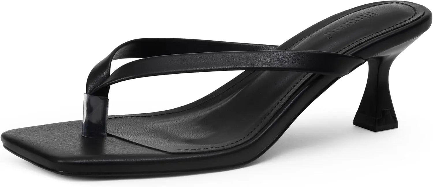 iiimmu Kitten Heels Flip Flops Heeled Thong Sandals for Women Square Open Toe with 2 Inch Low Heel