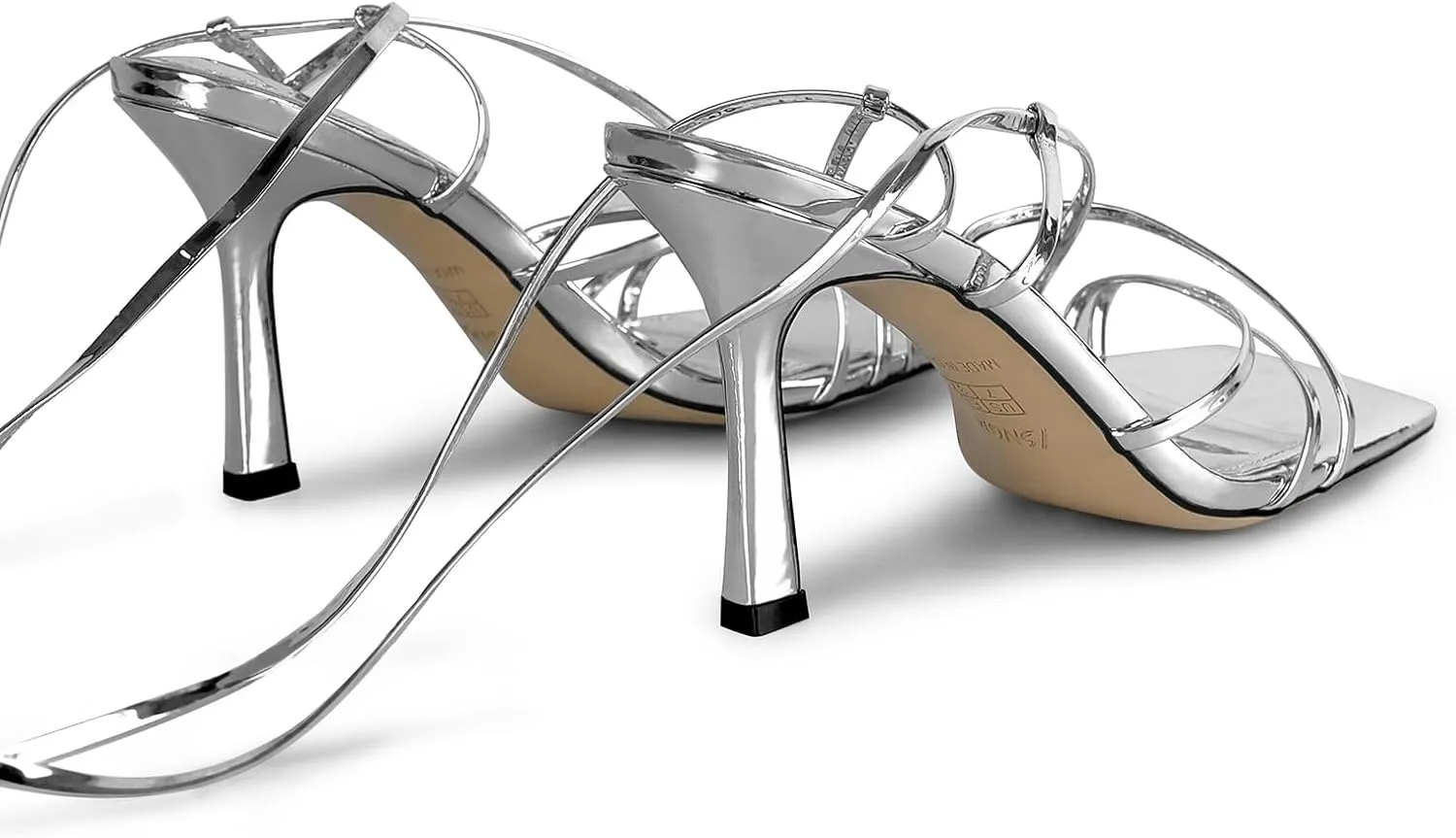 ISNOM Lace Up Heels Sandals for Women, Square Toe, Open Toe Thong, Stiletto Heels Design