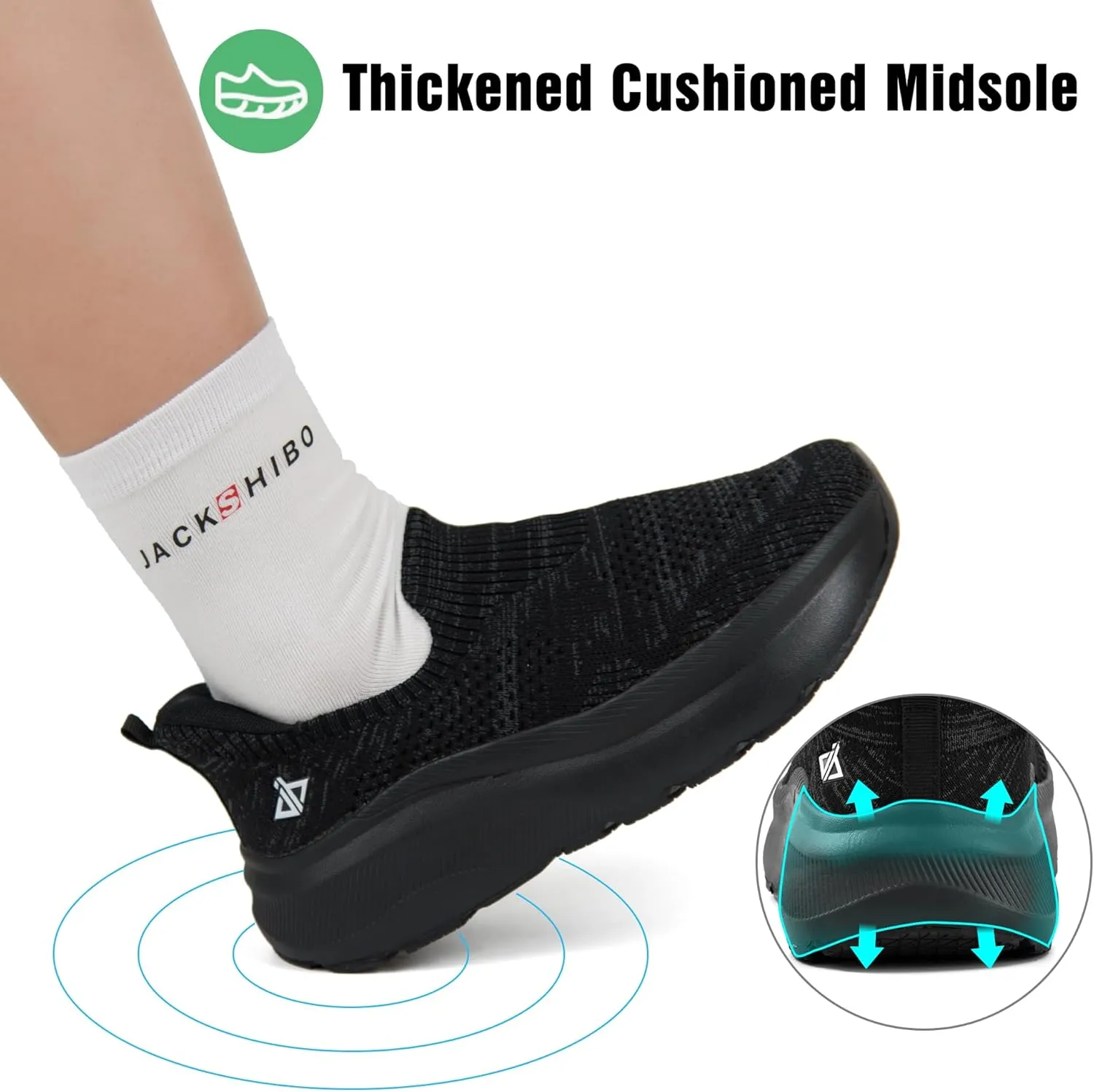 JACKSHIBO Women's Slip in Free up Hands Shoes Wide Toe Box Arch Support Orthopedic On Walking Shoe Memory Foam Plantar Fasciitis Recovery Shoes Cushion Zero Drop Athletic Sneaker with Metatarsal Pad