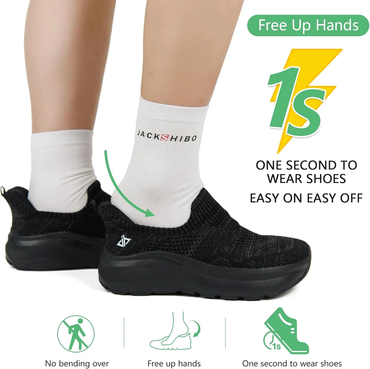 JACKSHIBO Women's Slip in Free up Hands Shoes Wide Toe Box Arch Support Orthopedic On Walking Shoe Memory Foam Plantar Fasciitis Recovery Shoes Cushion Zero Drop Athletic Sneaker with Metatarsal Pad