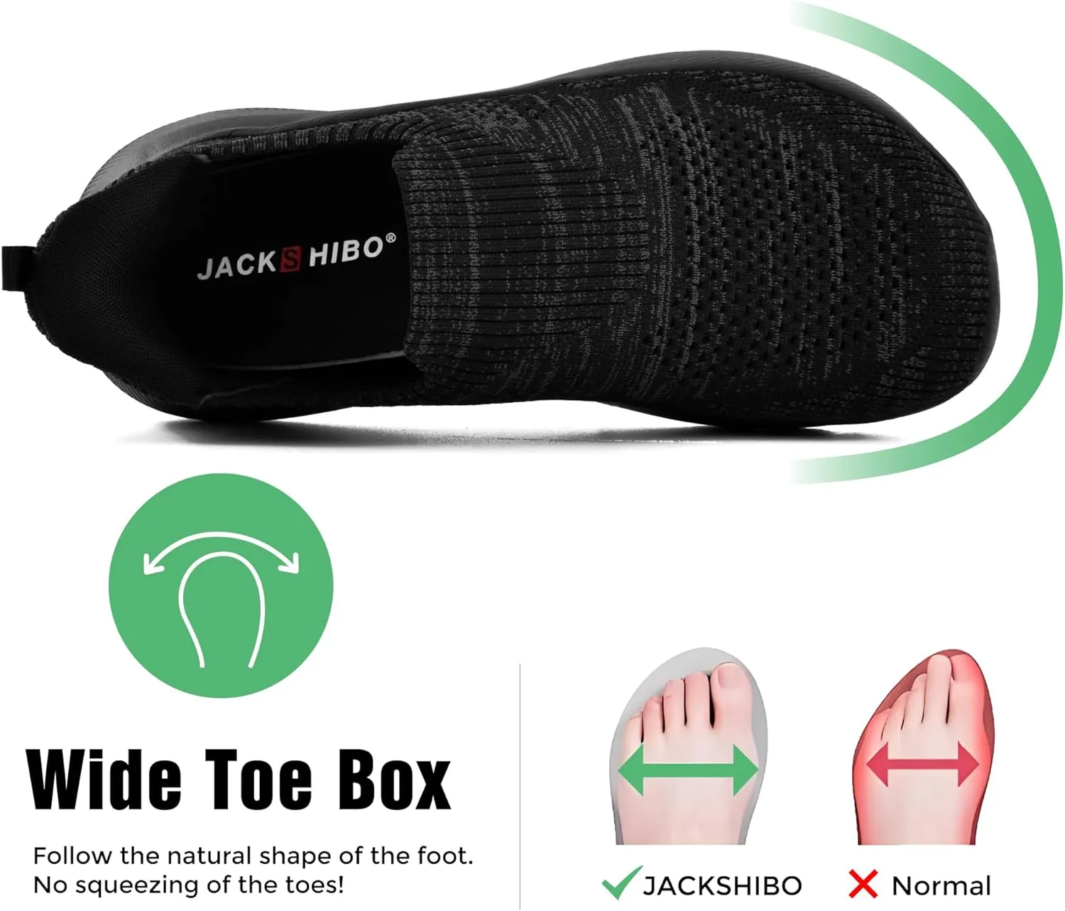 JACKSHIBO Women's Slip in Free up Hands Shoes Wide Toe Box Arch Support Orthopedic On Walking Shoe Memory Foam Plantar Fasciitis Recovery Shoes Cushion Zero Drop Athletic Sneaker with Metatarsal Pad