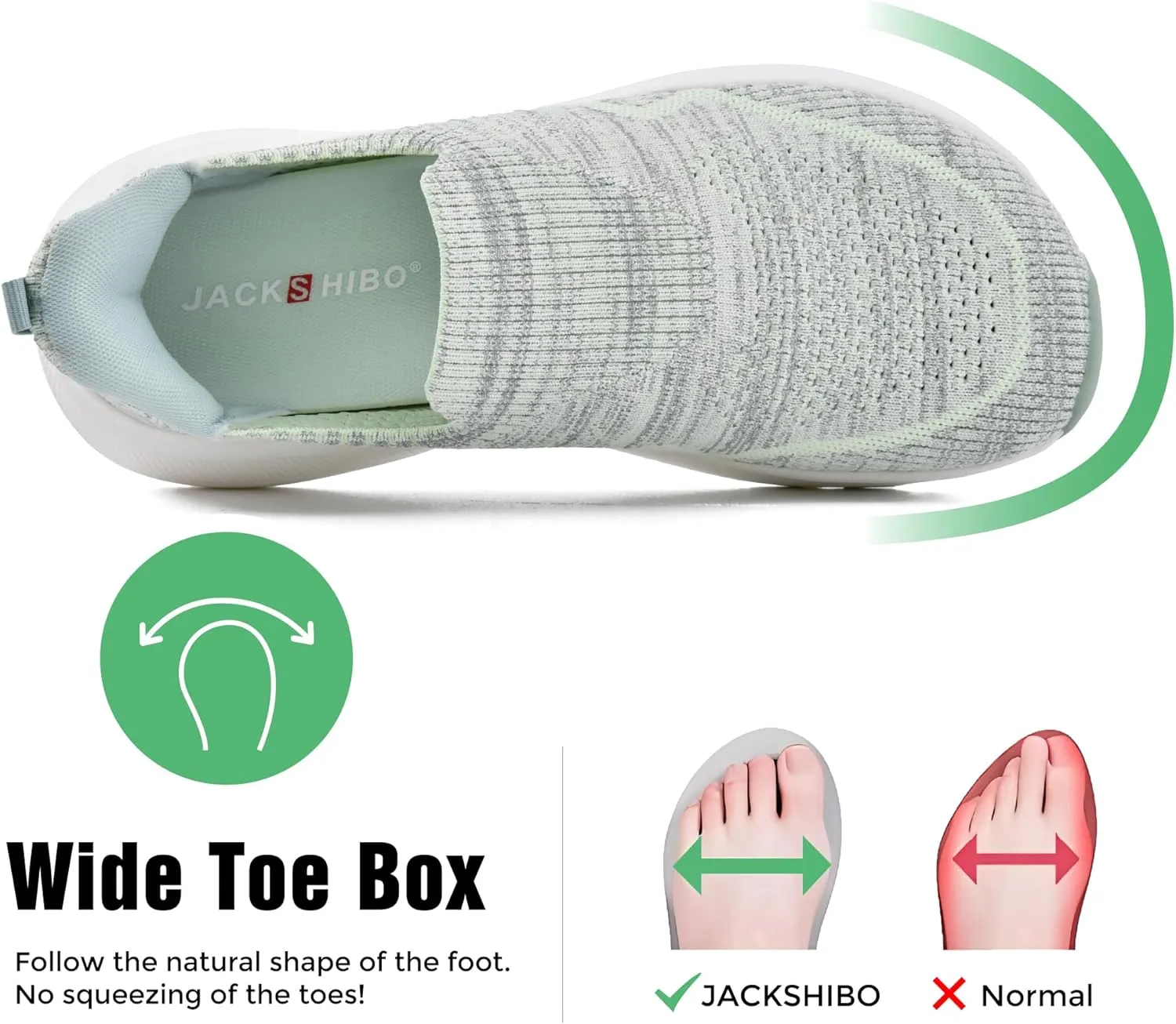JACKSHIBO Women's Slip in Free up Hands Shoes Wide Toe Box Arch Support Orthopedic On Walking Shoe Memory Foam Plantar Fasciitis Recovery Shoes Cushion Zero Drop Athletic Sneaker with Metatarsal Pad