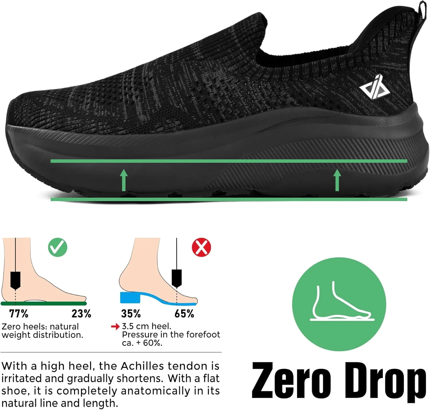 JACKSHIBO Women's Slip in Free up Hands Shoes Wide Toe Box Arch Support Orthopedic On Walking Shoe Memory Foam Plantar Fasciitis Recovery Shoes Cushion Zero Drop Athletic Sneaker with Metatarsal Pad
