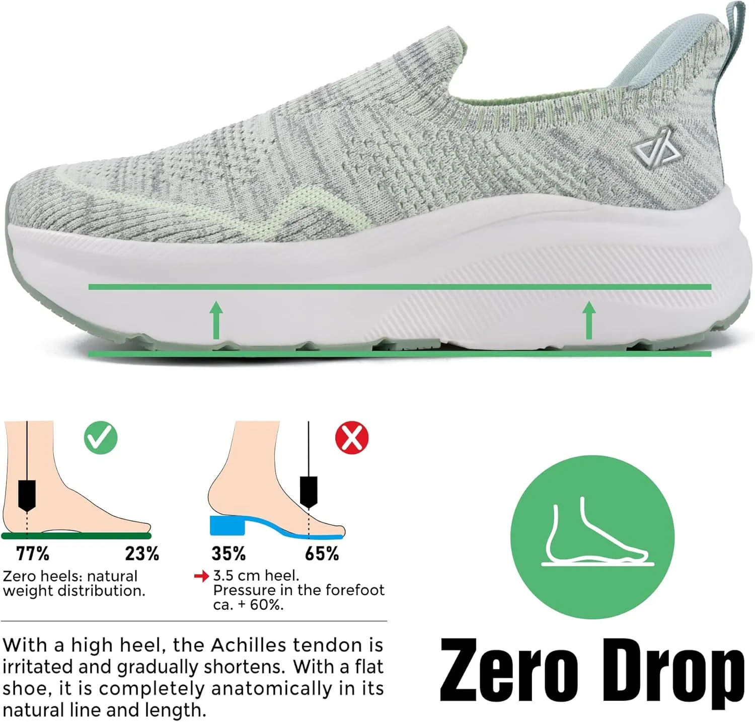 JACKSHIBO Women's Slip in Free up Hands Shoes Wide Toe Box Arch Support Orthopedic On Walking Shoe Memory Foam Plantar Fasciitis Recovery Shoes Cushion Zero Drop Athletic Sneaker with Metatarsal Pad
