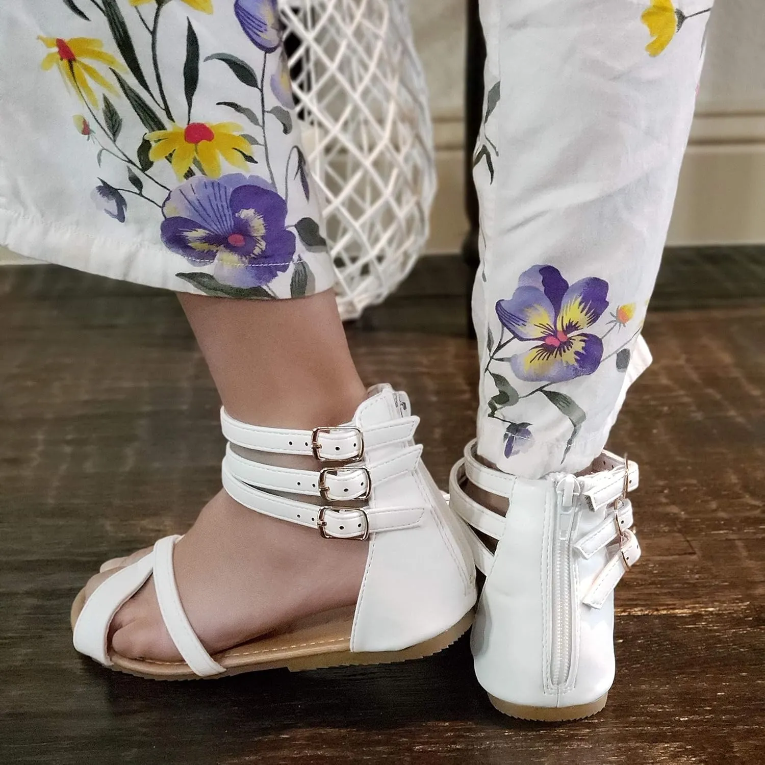 Jazamé Toddler Girls' Gladiator Sandals with Back Zipper Open Toe Shoes