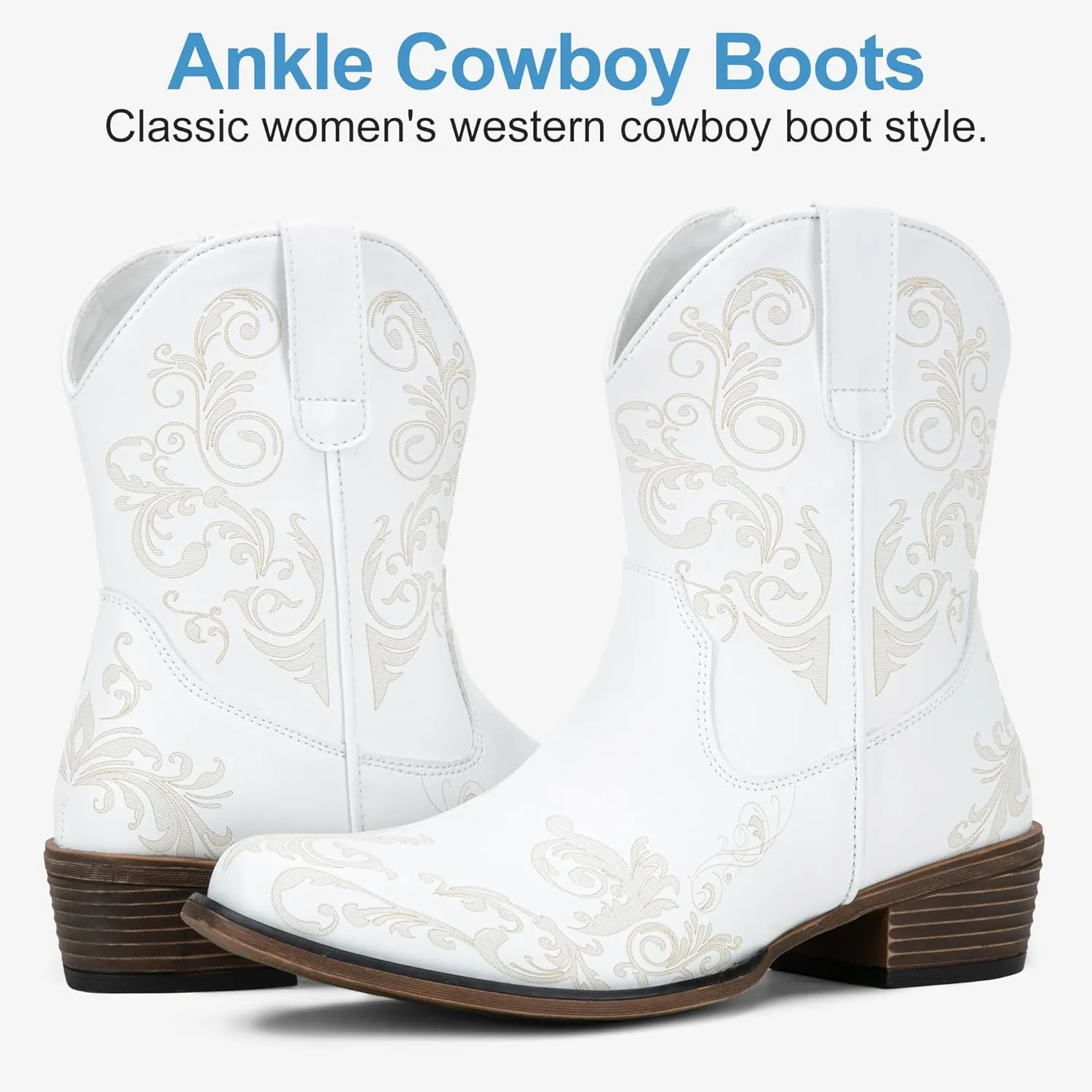 Jeossy Women's Cowboy Boots Short Cowgirl Ankle Boots Western 9805 Booties Square Toe with Zipper