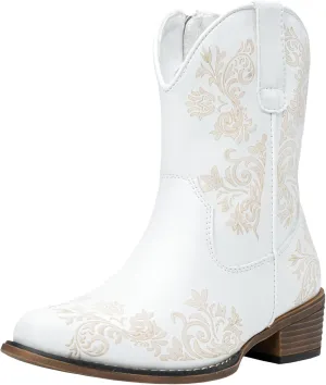 Jeossy Women's Cowboy Boots Short Cowgirl Ankle Boots Western 9805 Booties Square Toe with Zipper