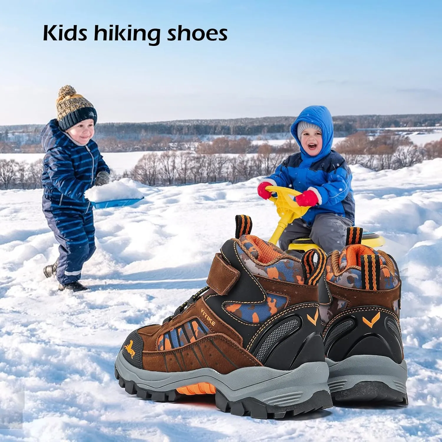 JMFCHI Kids Hiking Boots Boys Girls Outdoor Walking Climbing Sneaker Comfortable Non-slip Snow Shoes Hiker Boot Antiskid Steel Buckle Sole