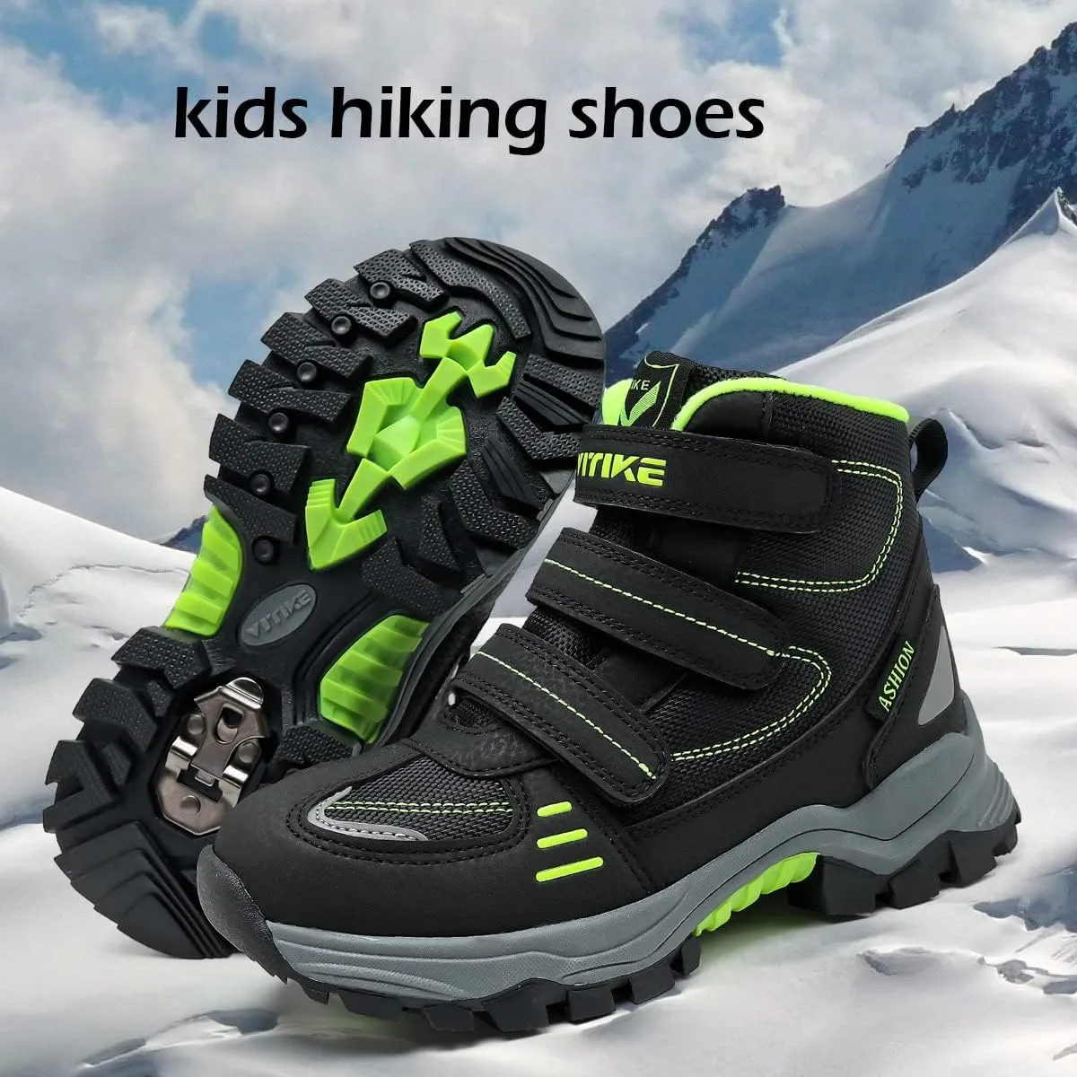JMFCHI Kids Hiking Boots Boys Girls Outdoor Walking Climbing Sneaker Comfortable Non-slip Snow Shoes Hiker Boot Antiskid Steel Buckle Sole