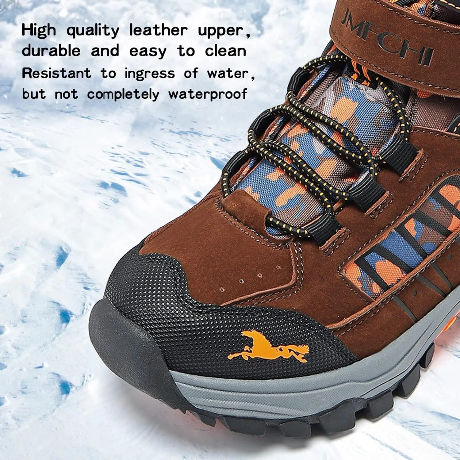 JMFCHI Kids Hiking Boots Boys Girls Outdoor Walking Climbing Sneaker Comfortable Non-slip Snow Shoes Hiker Boot Antiskid Steel Buckle Sole