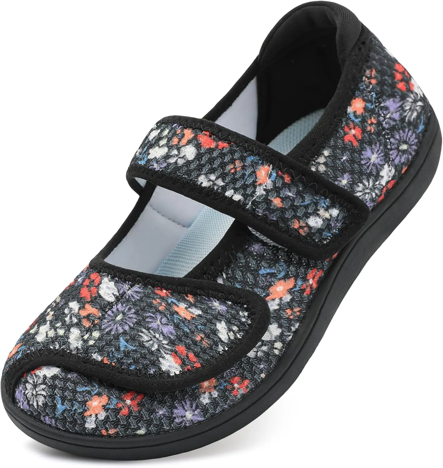 JOINFREE Womens Barefoot Walking Shoes Wide Diabetic Shoes Adjustable Mary Jane Shoes Flats Arthritis Edema Casual Shoes Breathable Slip on Sneakers Indoor Outdoor